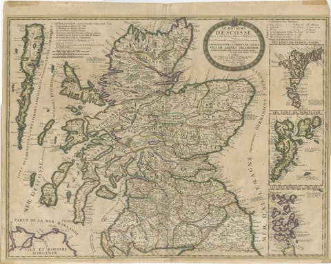 Antique Map of Scotland by Nolin and Coronelli with Island Insets, 1689