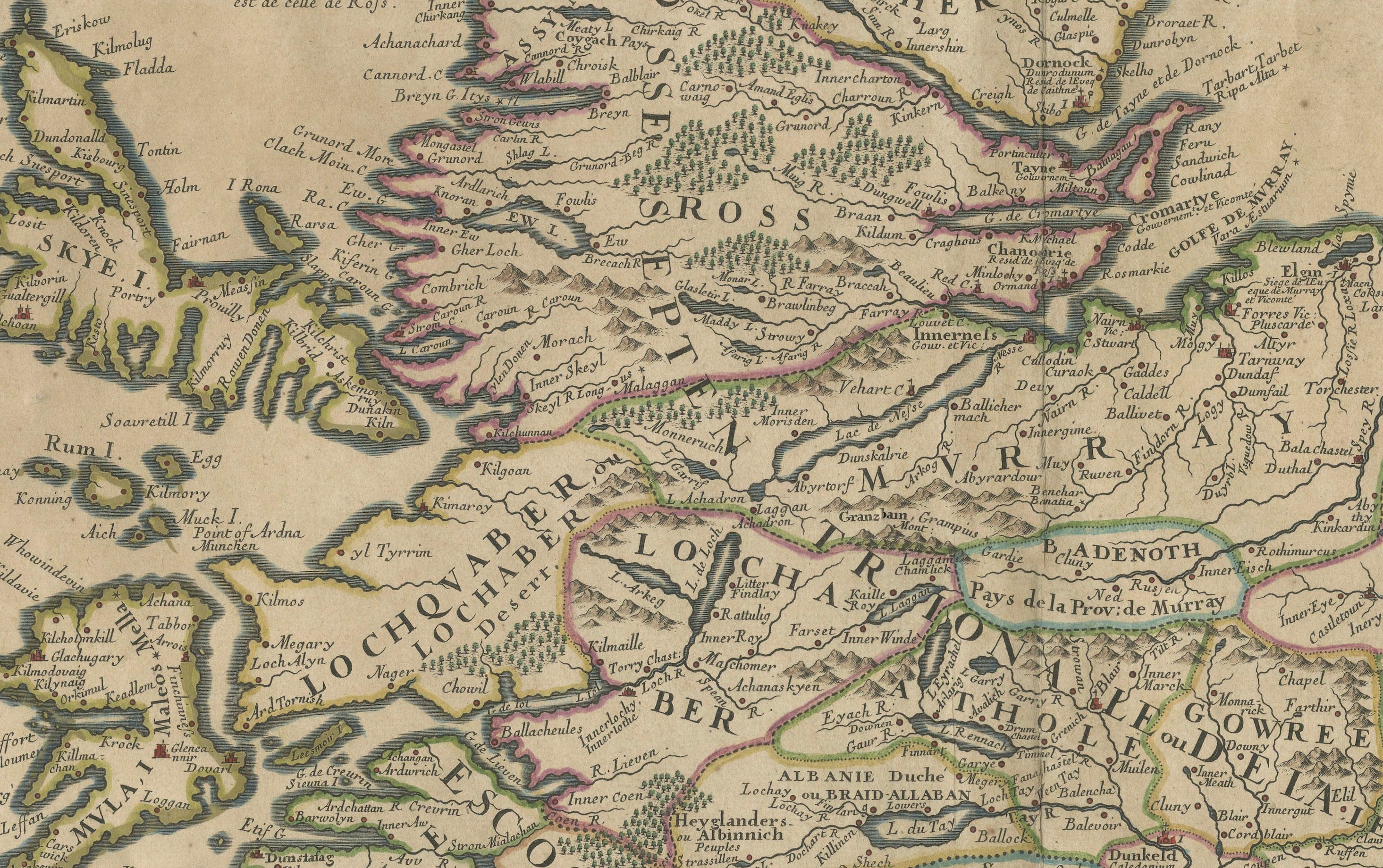 Antique Map of Scotland by Nolin and Coronelli with Island Insets, 1689
