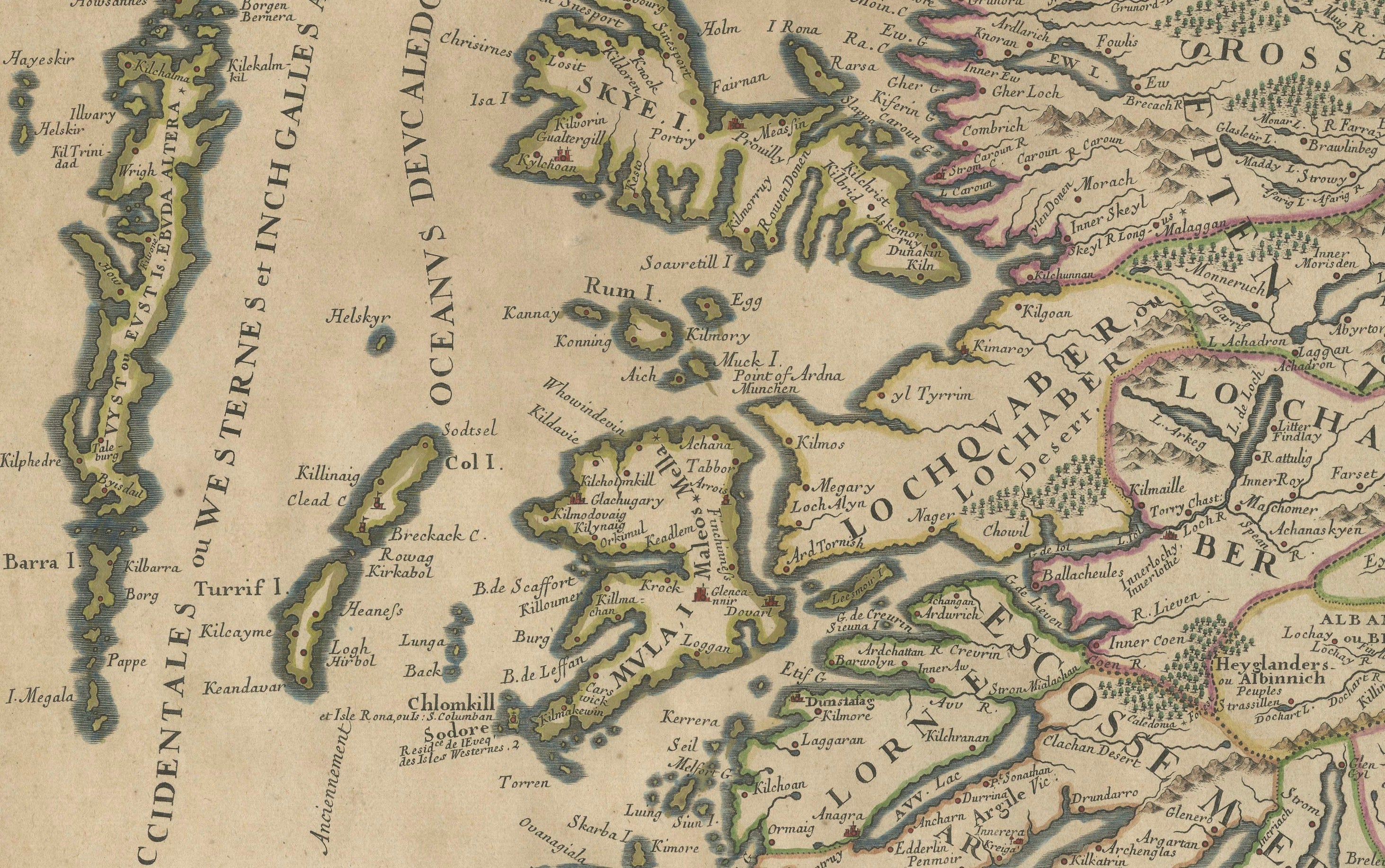 Antique Map of Scotland by Nolin and Coronelli with Island Insets, 1689