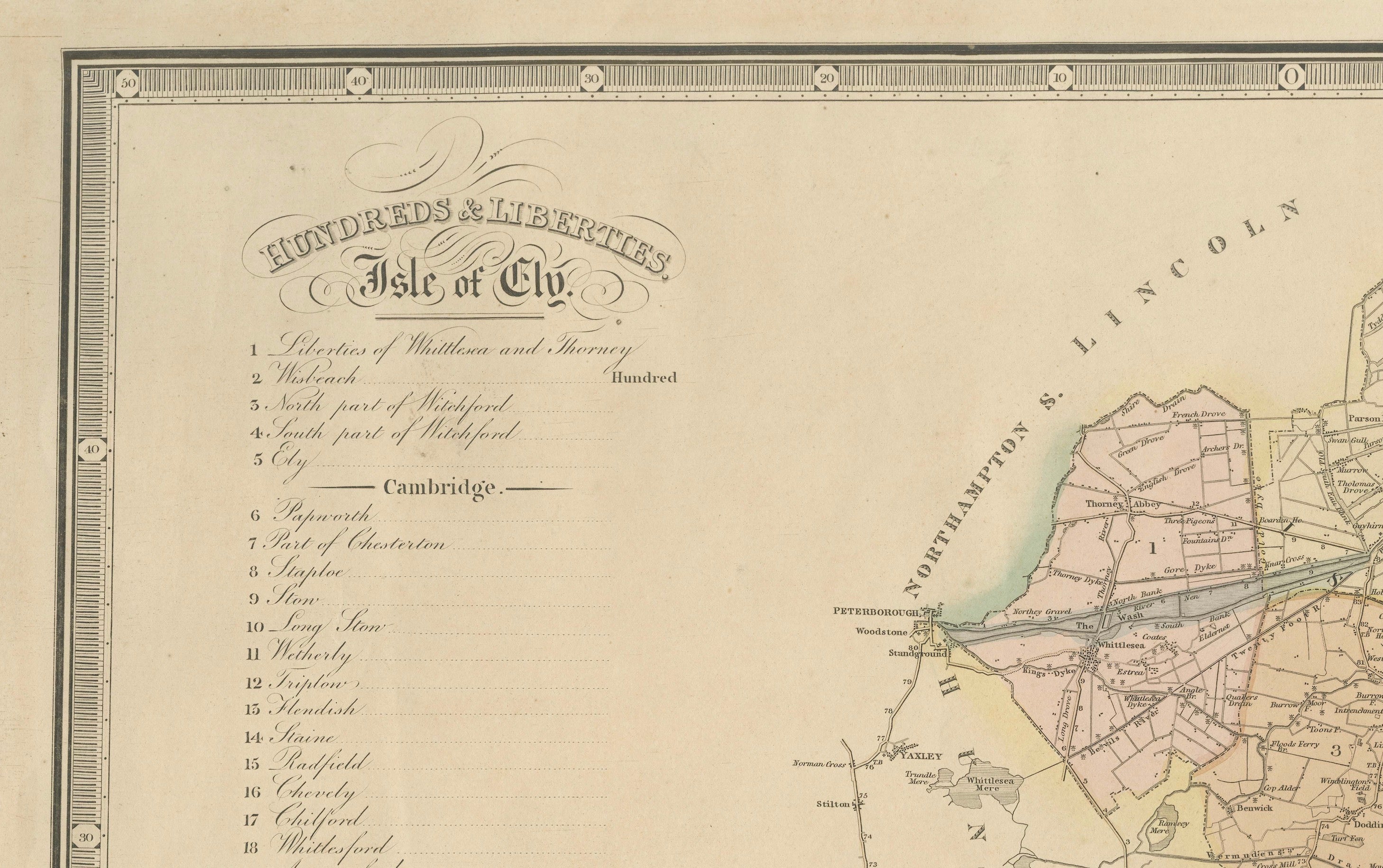 Antique Map of Cambridgeshire with Ely Cathedral by Greenwood, 1834