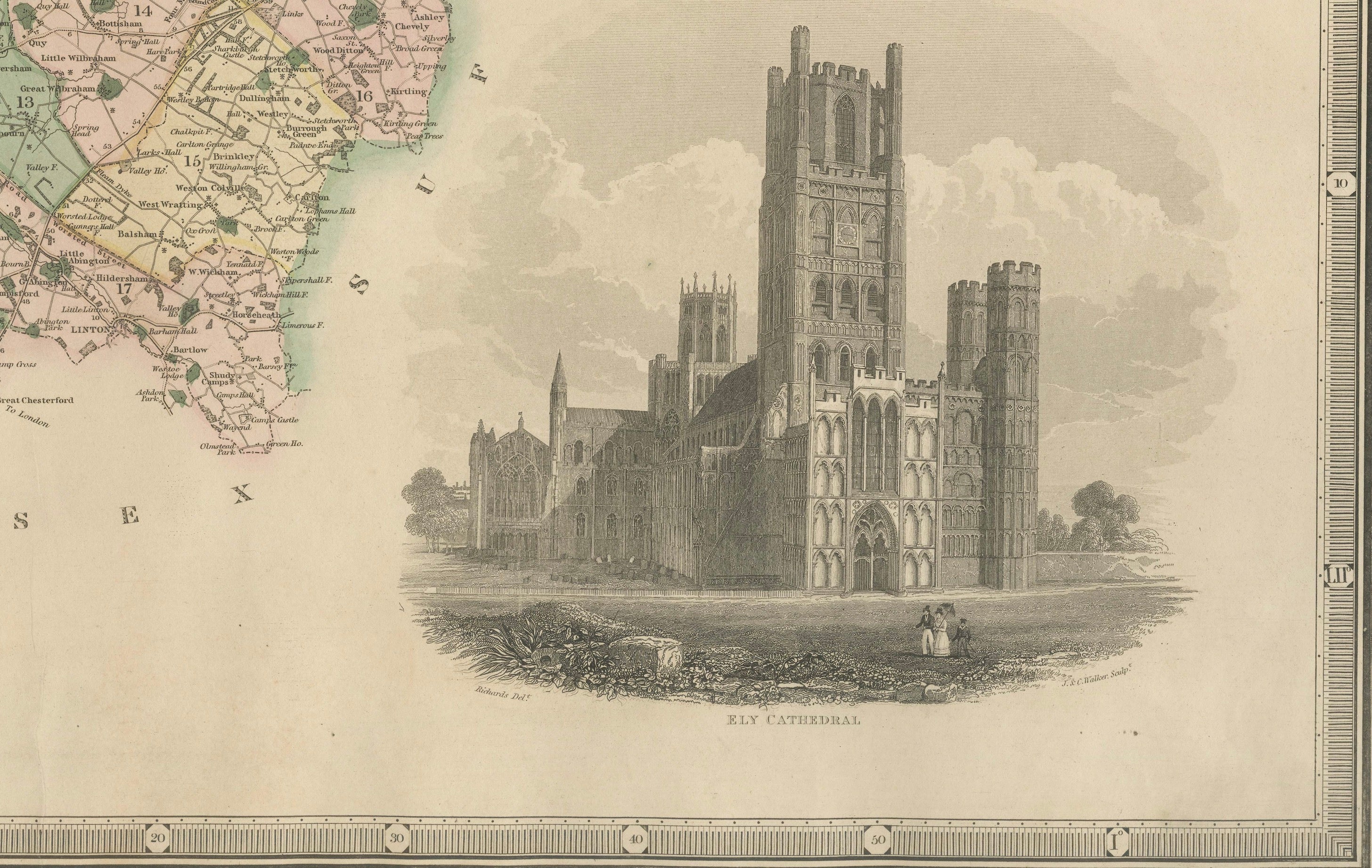 Antique Map of Cambridgeshire with Ely Cathedral by Greenwood, 1834