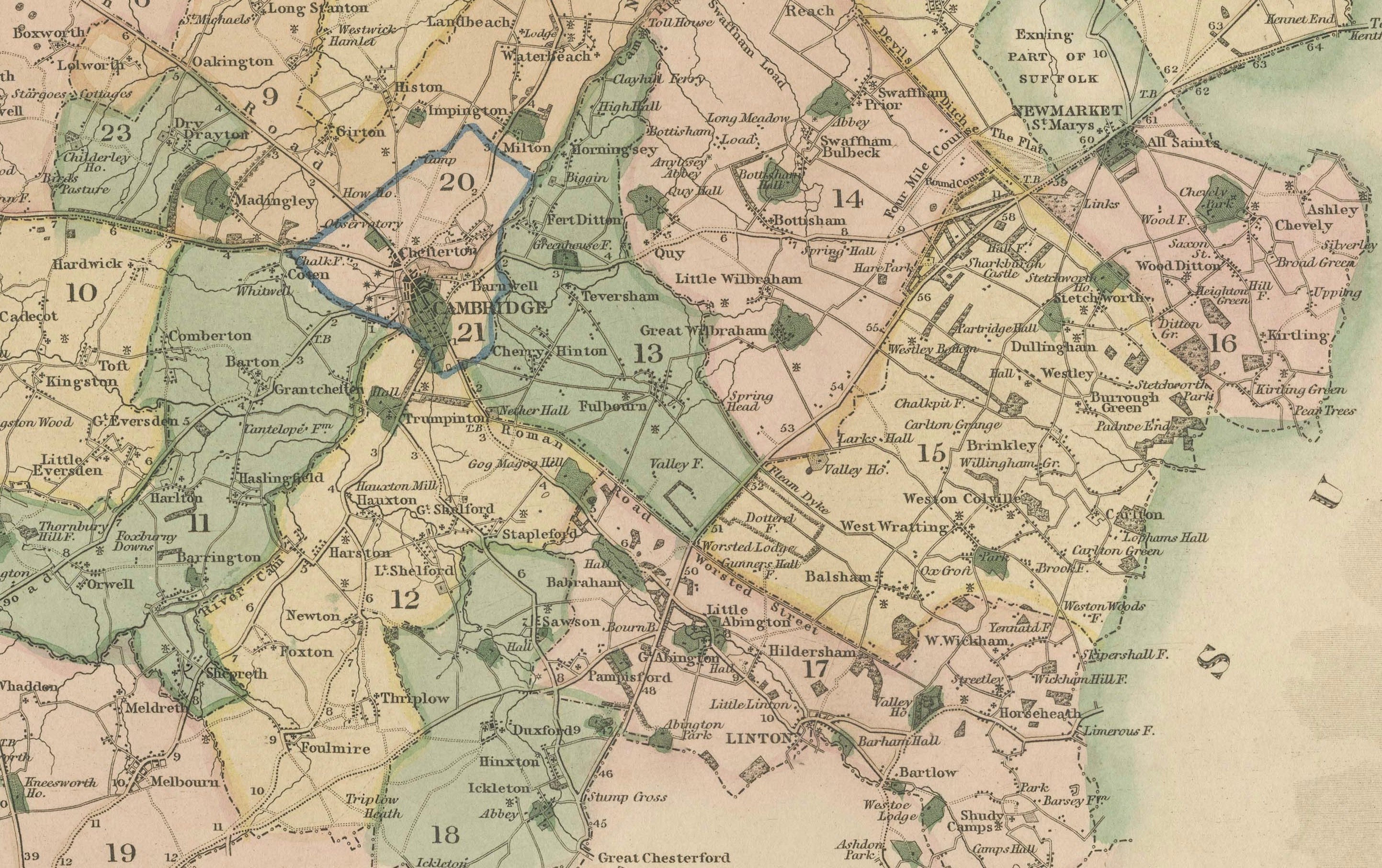 Antique Map of Cambridgeshire with Ely Cathedral by Greenwood, 1834