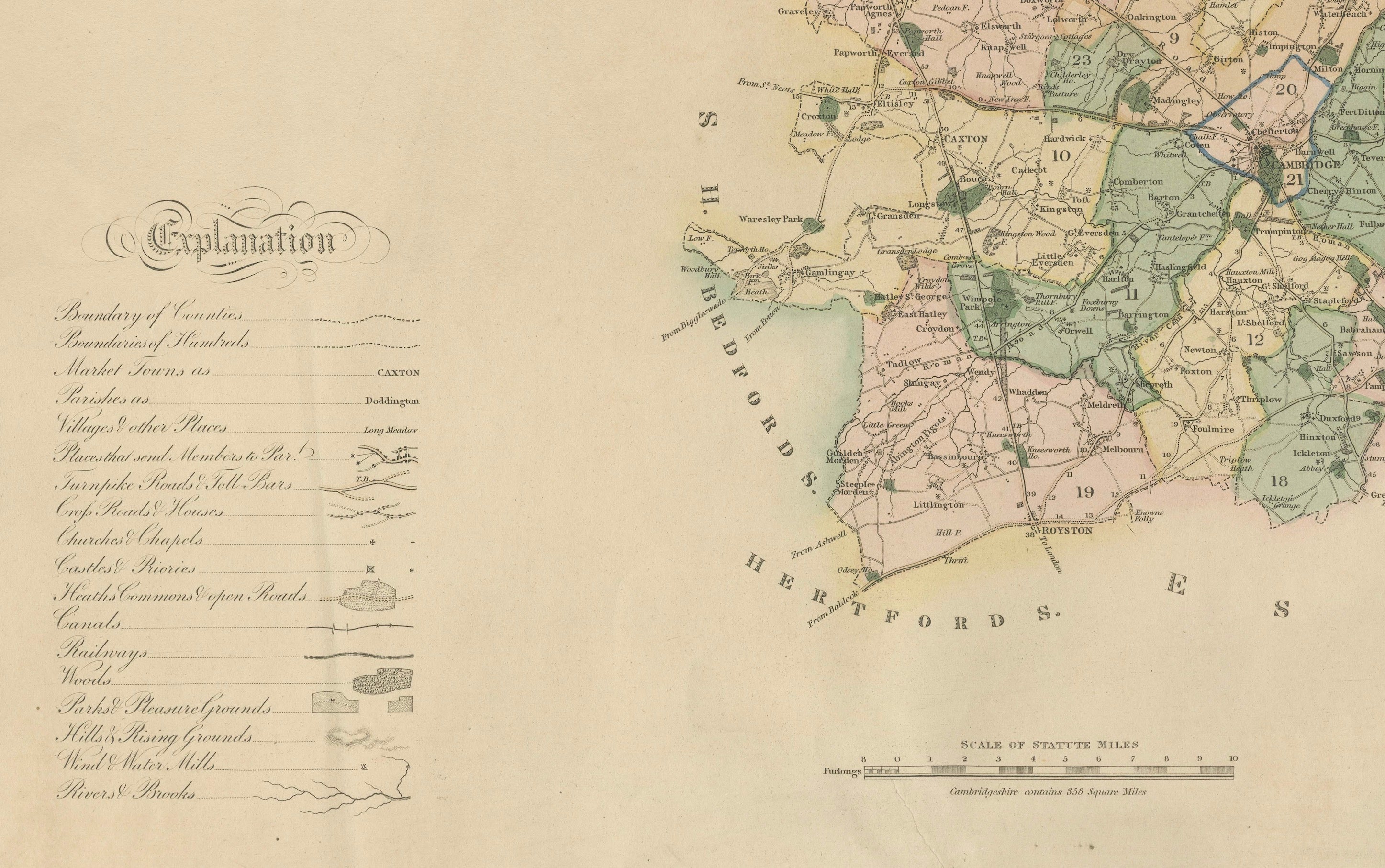 Antique Map of Cambridgeshire with Ely Cathedral by Greenwood, 1834