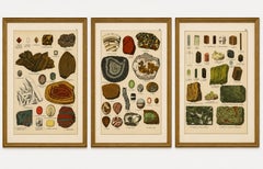 Three Antique Mineralogy Chromolithographs, Quartz, Agate & Tourmaline, 1888