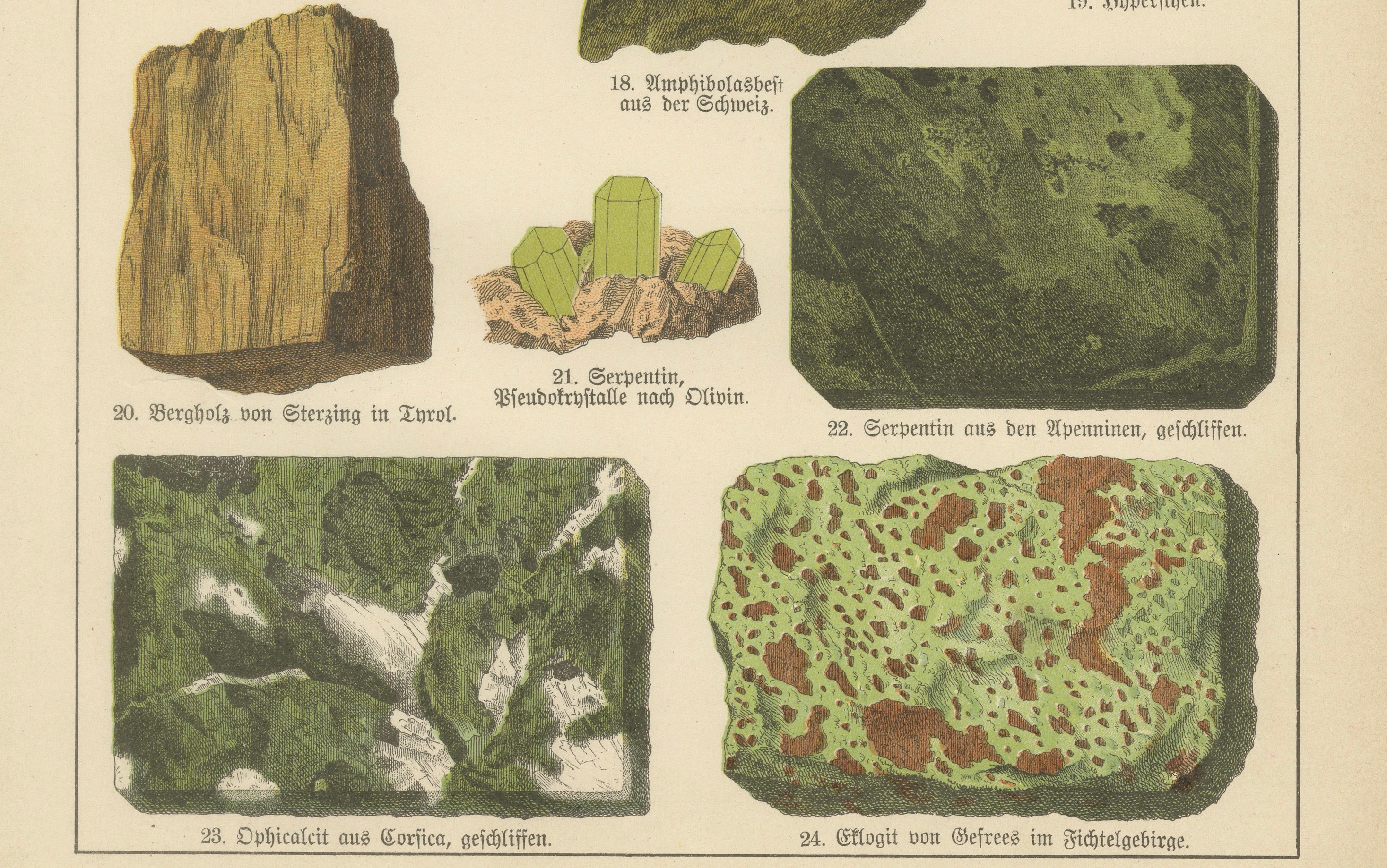 Three Antique Mineralogy Chromolithographs, Quartz, Agate & Tourmaline, 1888