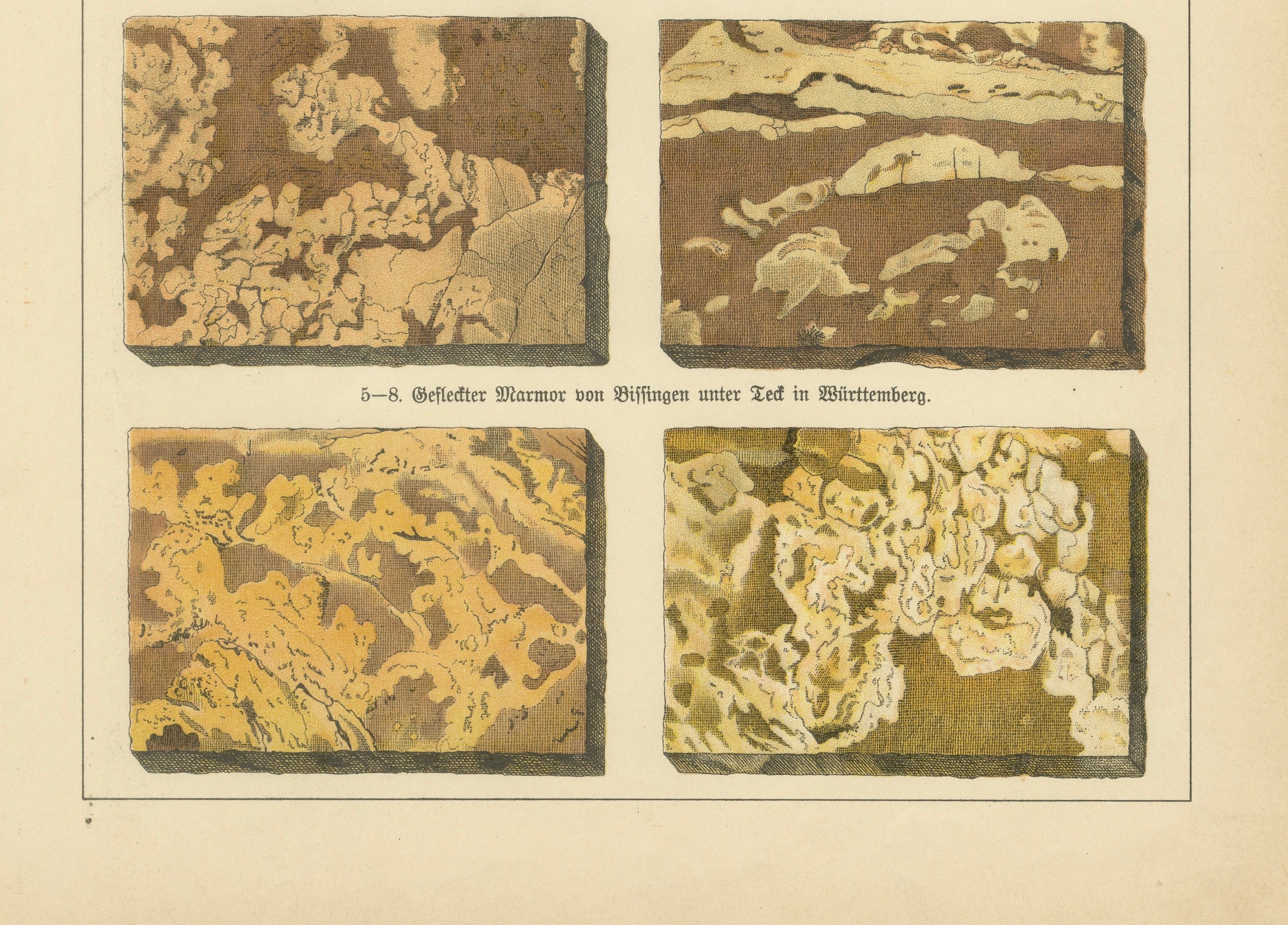 Three Antique Mineralogy Chromolithographs, Marble, Aragonite & Fluorite, 1888