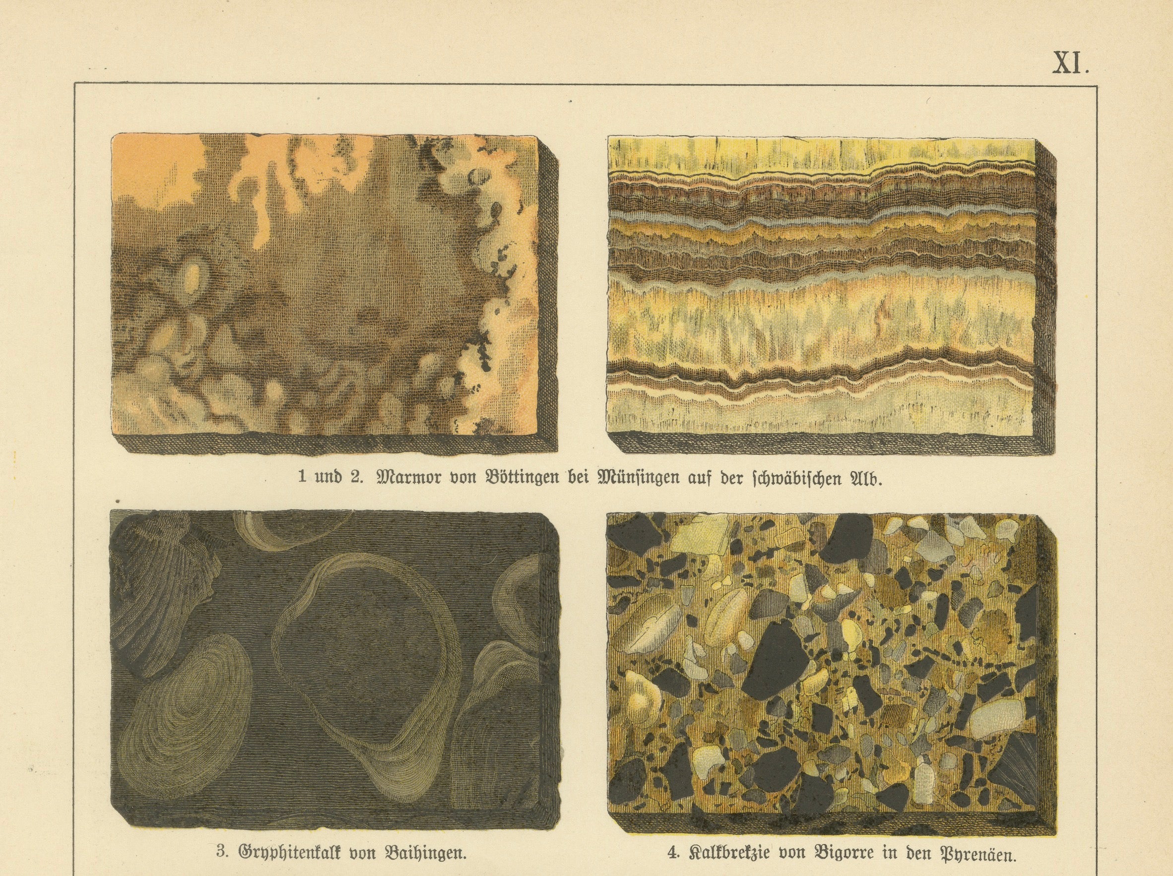 Three Antique Mineralogy Chromolithographs, Marble, Aragonite & Fluorite, 1888