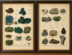 Set of Antique Mineralogy Chromolithographs, Azurite, Malachite, Meteorites 1888