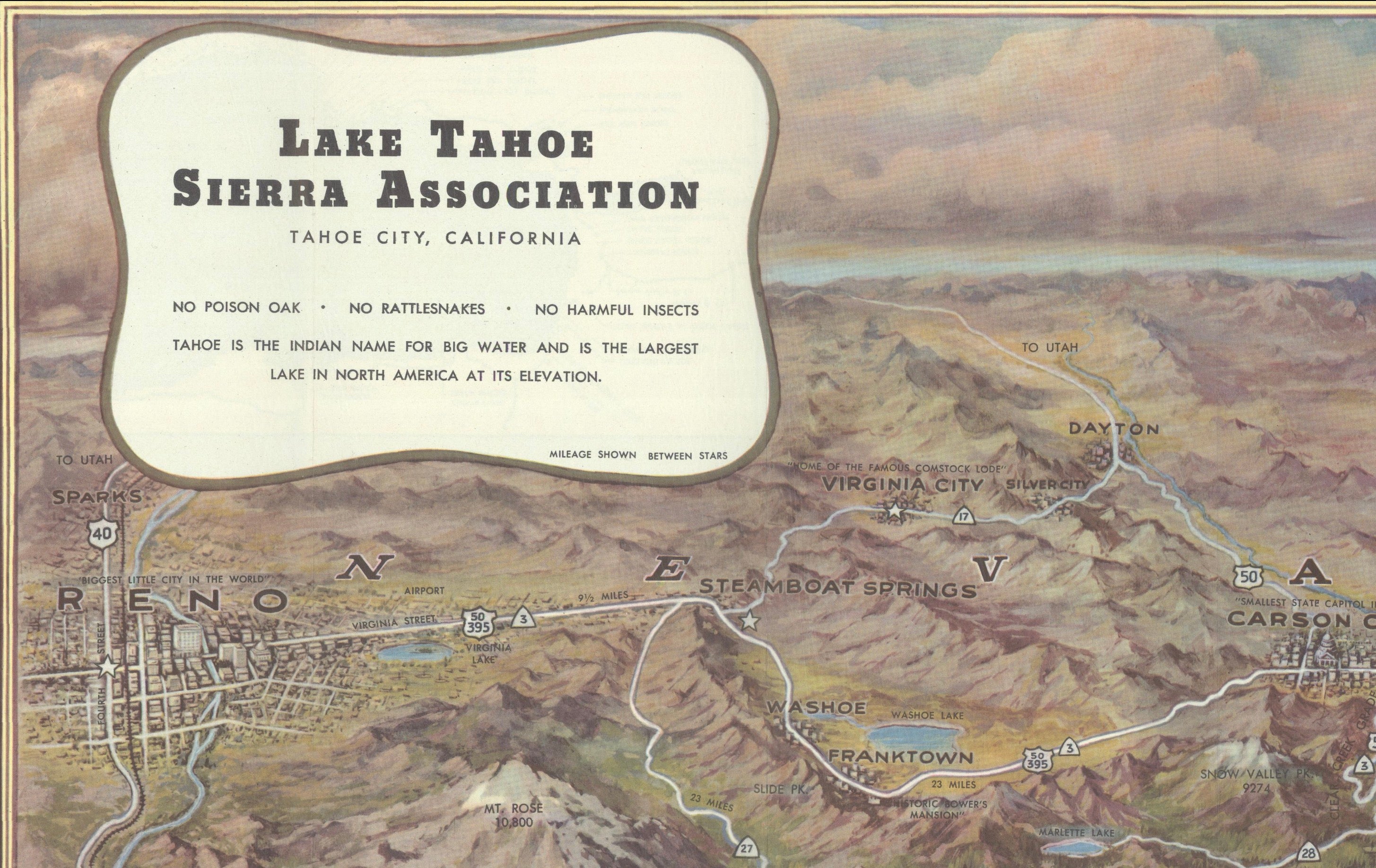 Vintage Lake Tahoe Bird’s-Eye View Pictorial Map by Gerald A. Eddy, circa 1945