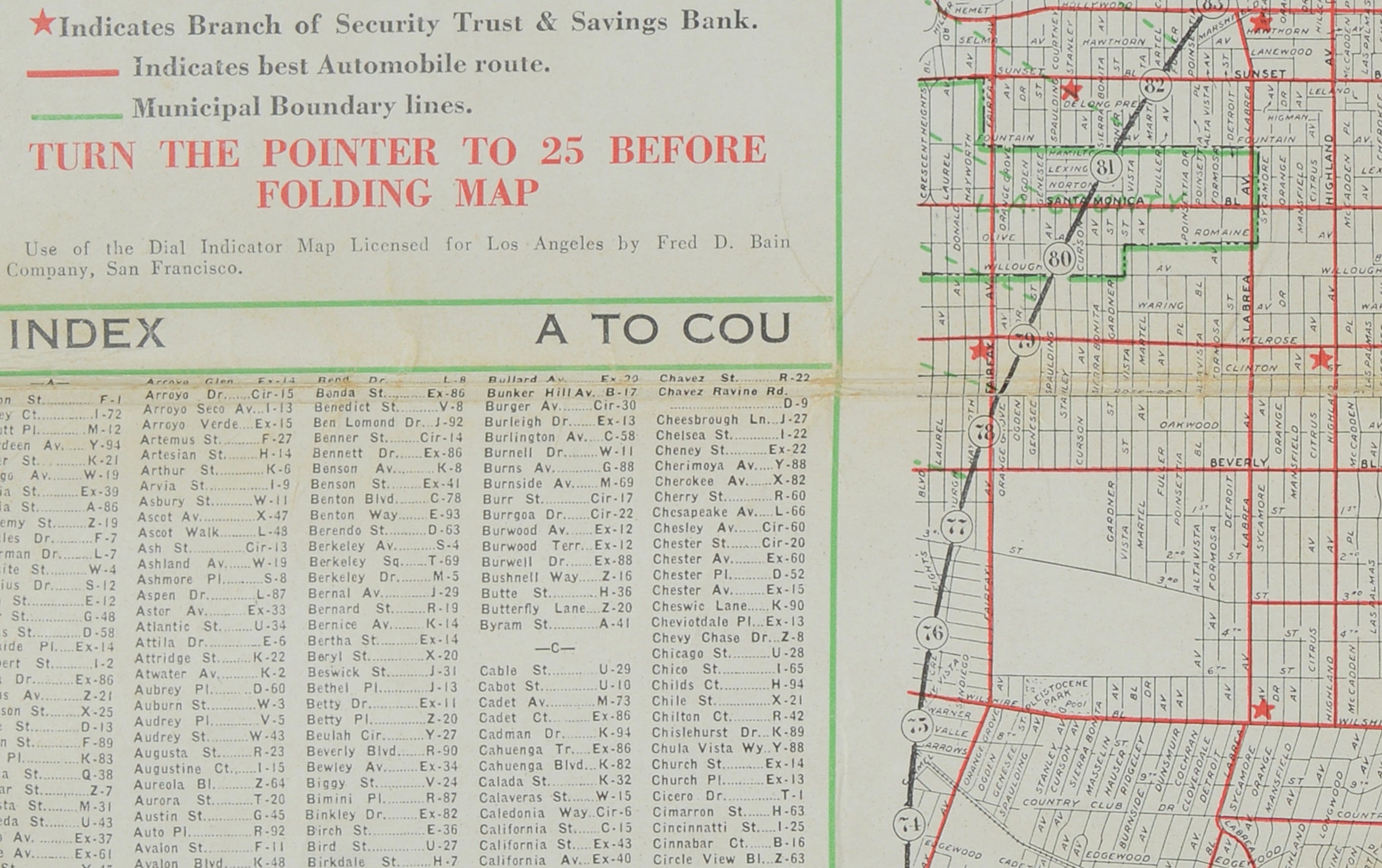 Antique E-Z Guide Map of Los Angeles with Rotating Locator, 1927