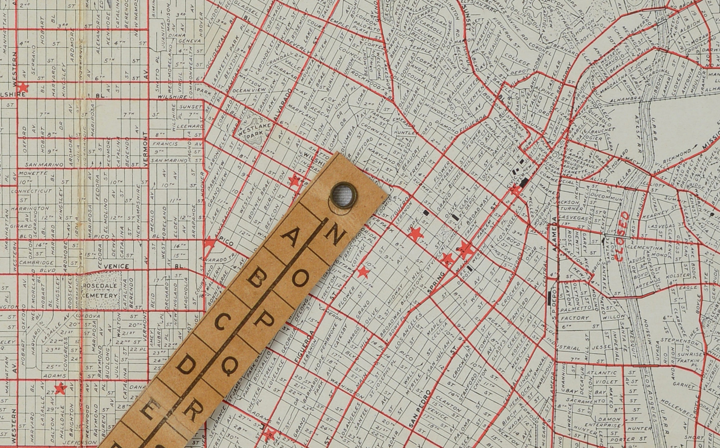 Antique E-Z Guide Map of Los Angeles with Rotating Locator, 1927