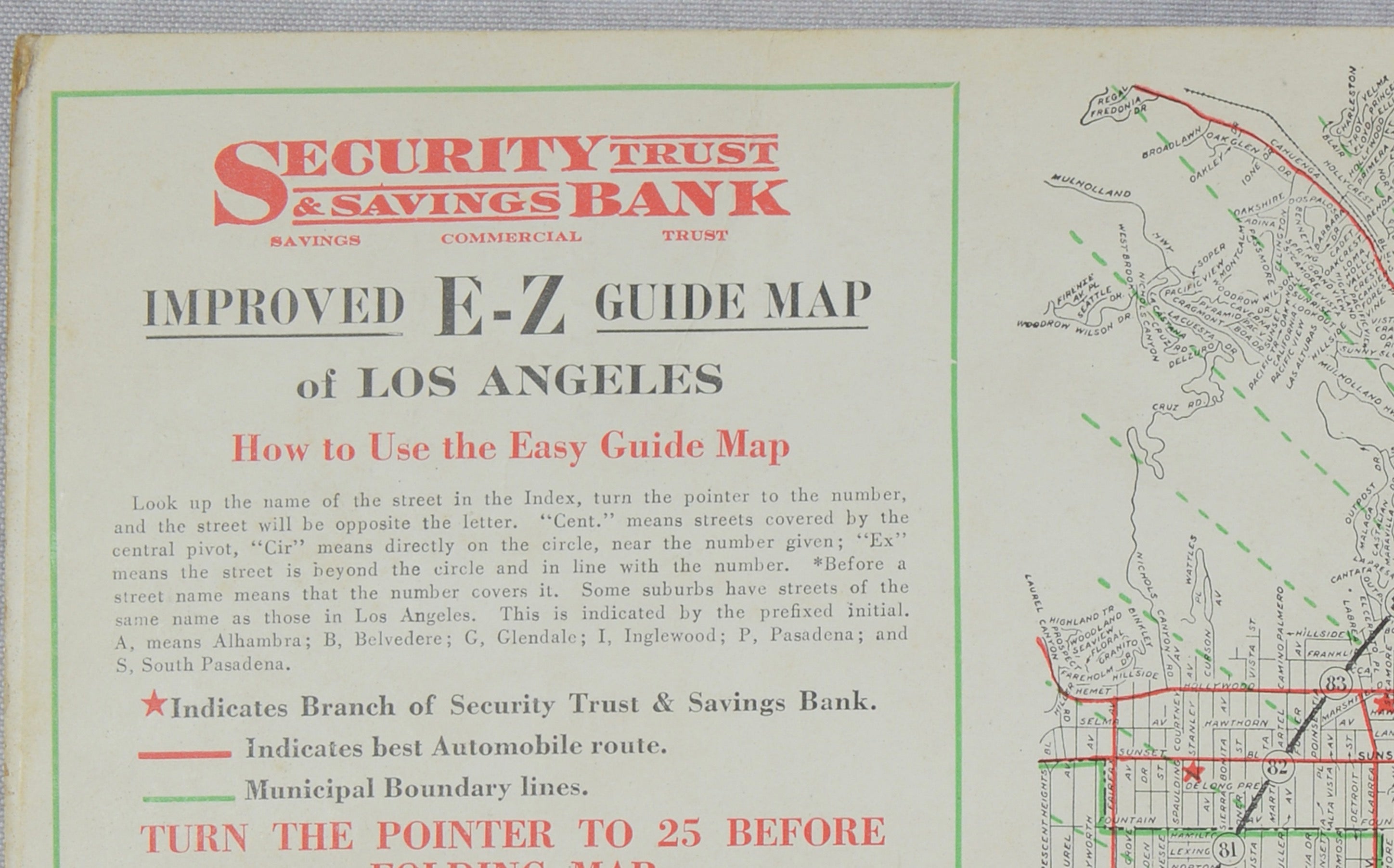 Antique E-Z Guide Map of Los Angeles with Rotating Locator, 1927