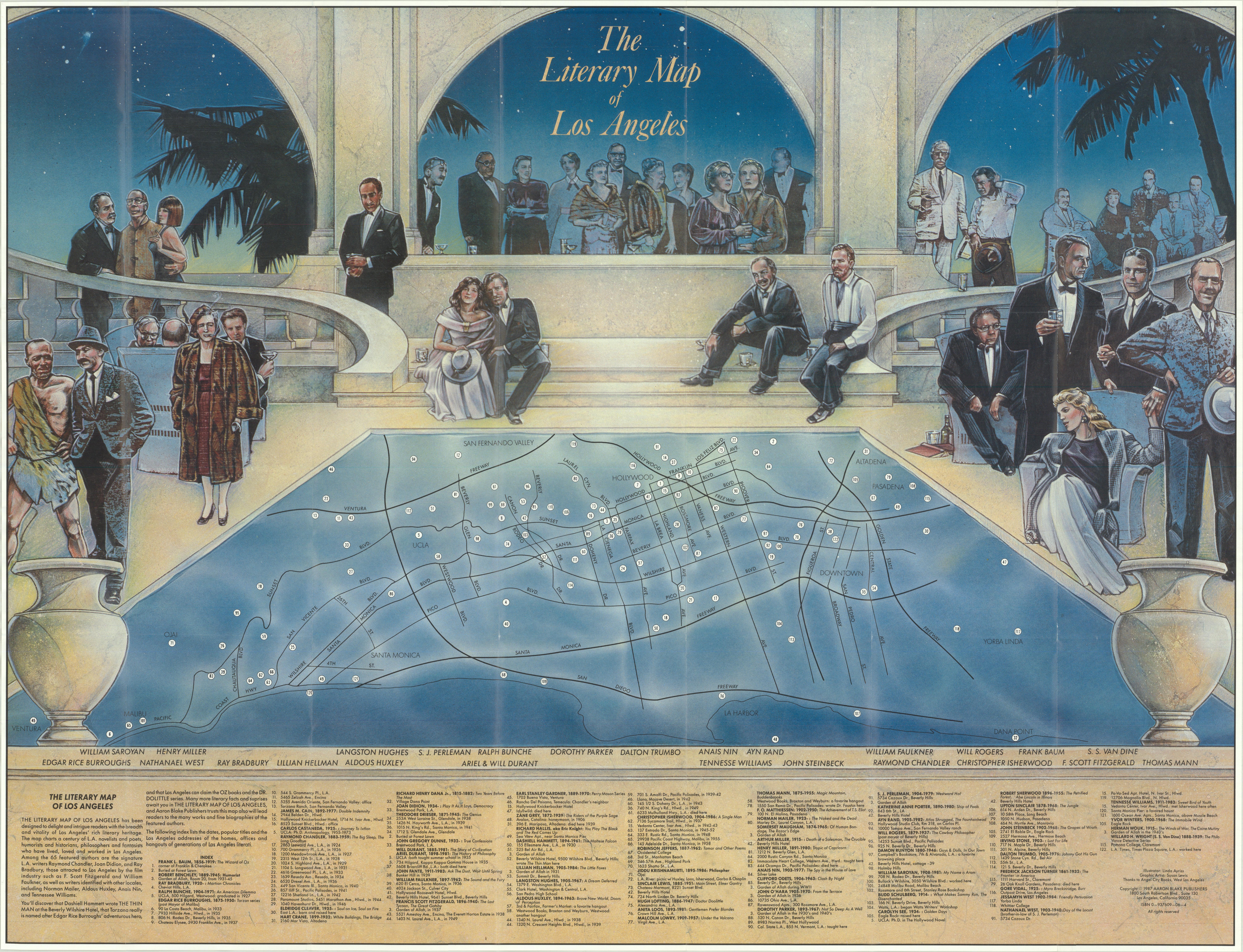 Vintage Literary Map of Los Angeles by Linda Ayriss, 1987