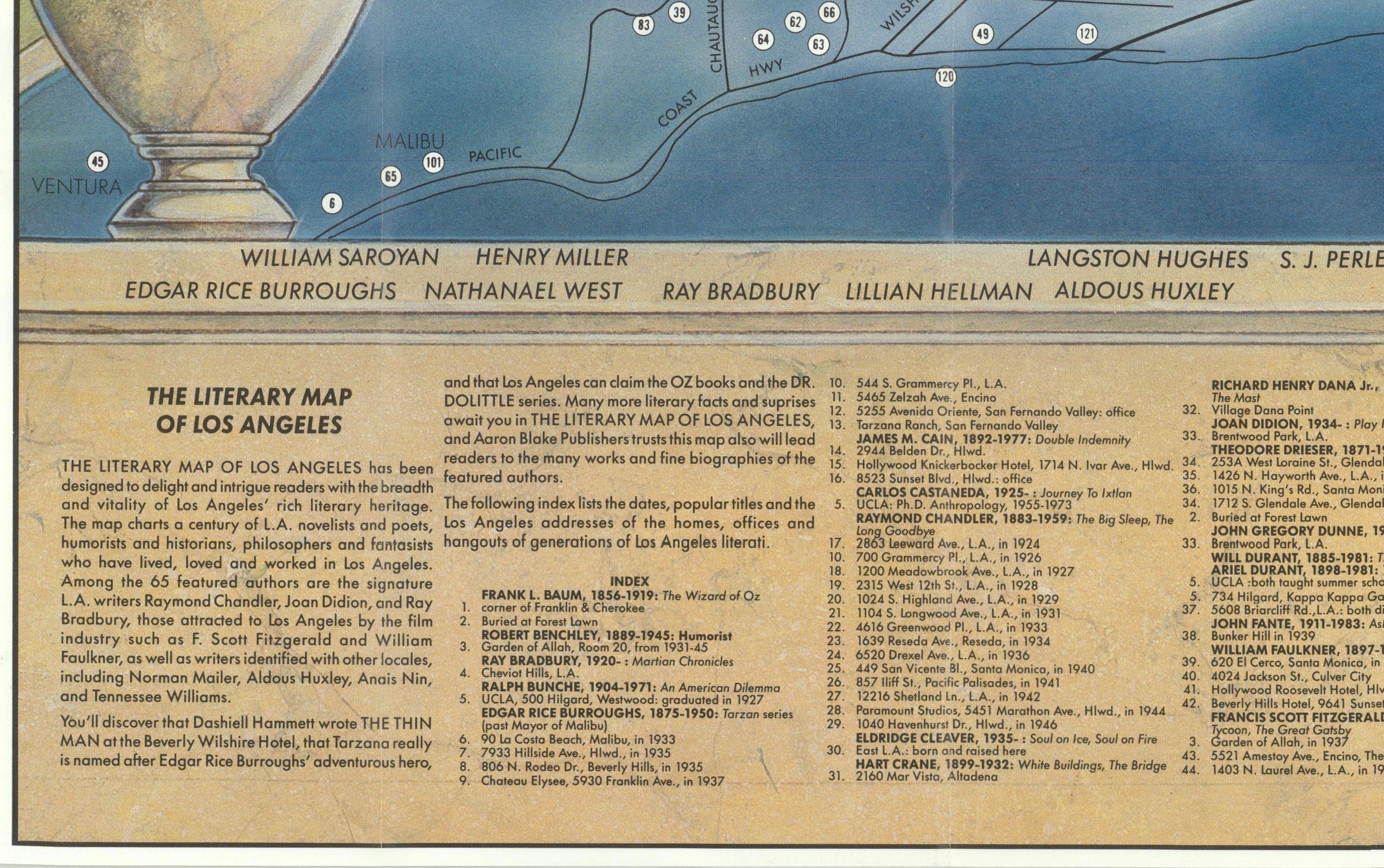 Vintage Literary Map of Los Angeles by Linda Ayriss, 1987
