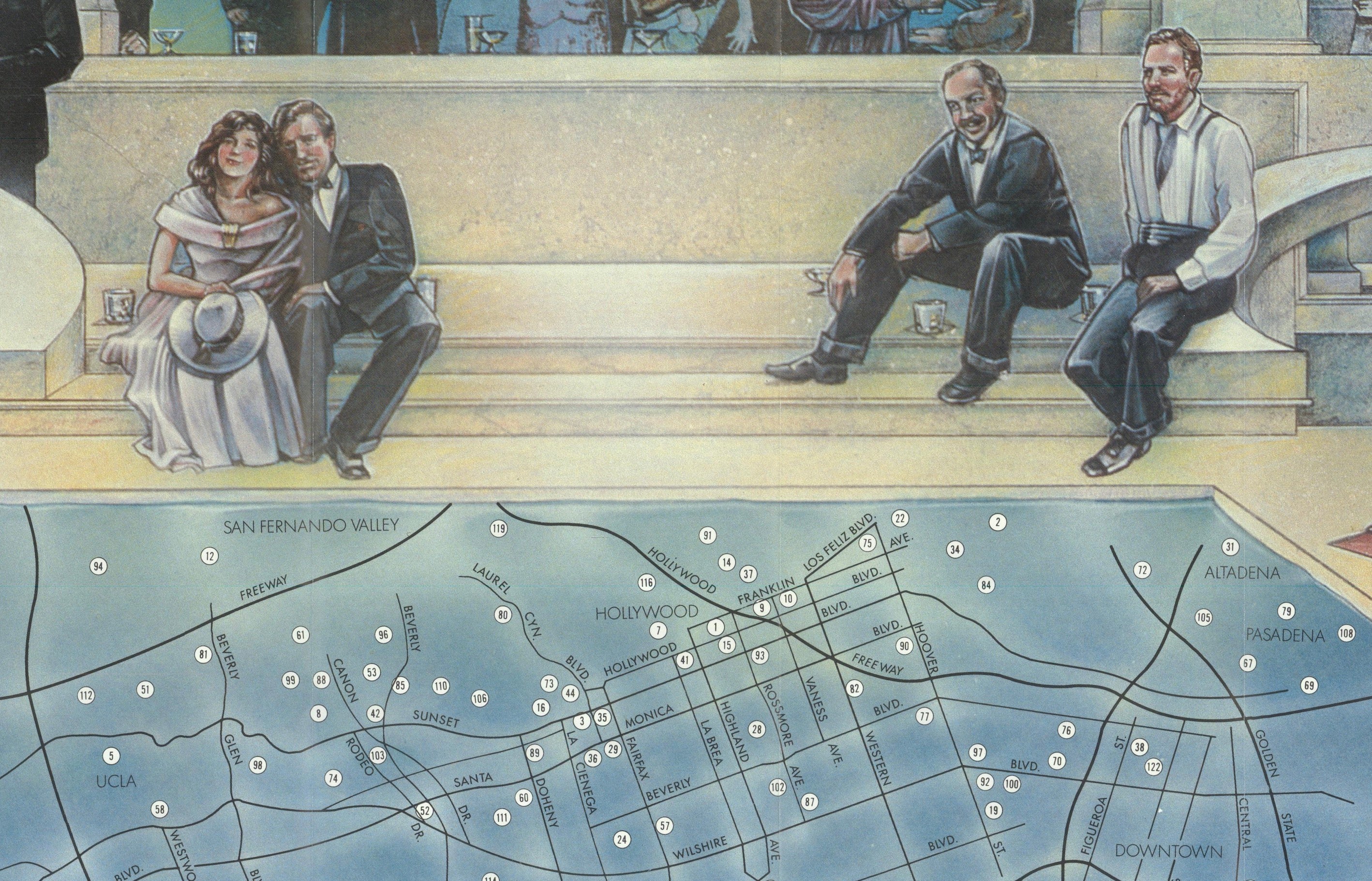 Vintage Literary Map of Los Angeles by Linda Ayriss, 1987