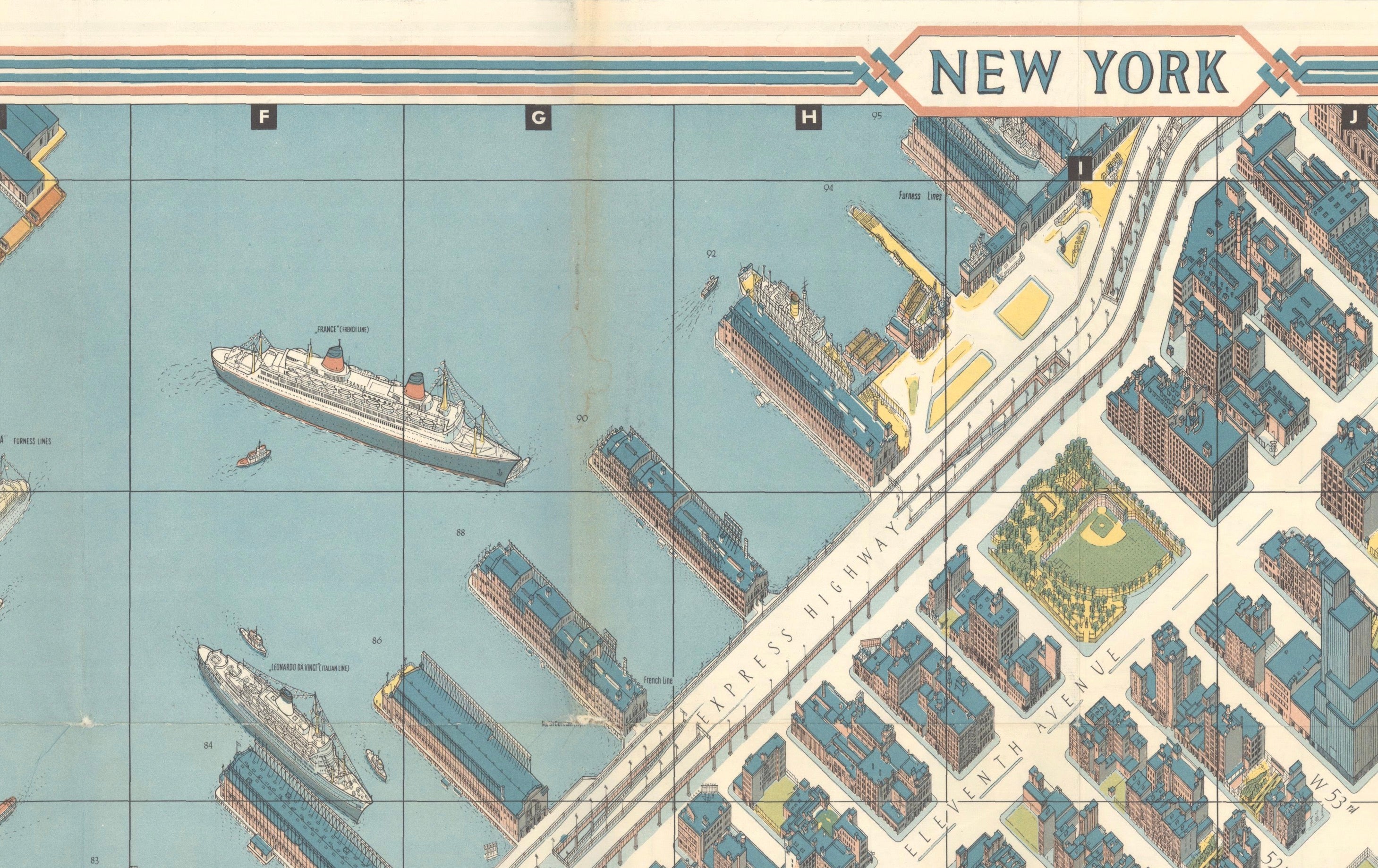 Hermann Bollmann New York City Bird’s-Eye Map for American Airlines, 1964