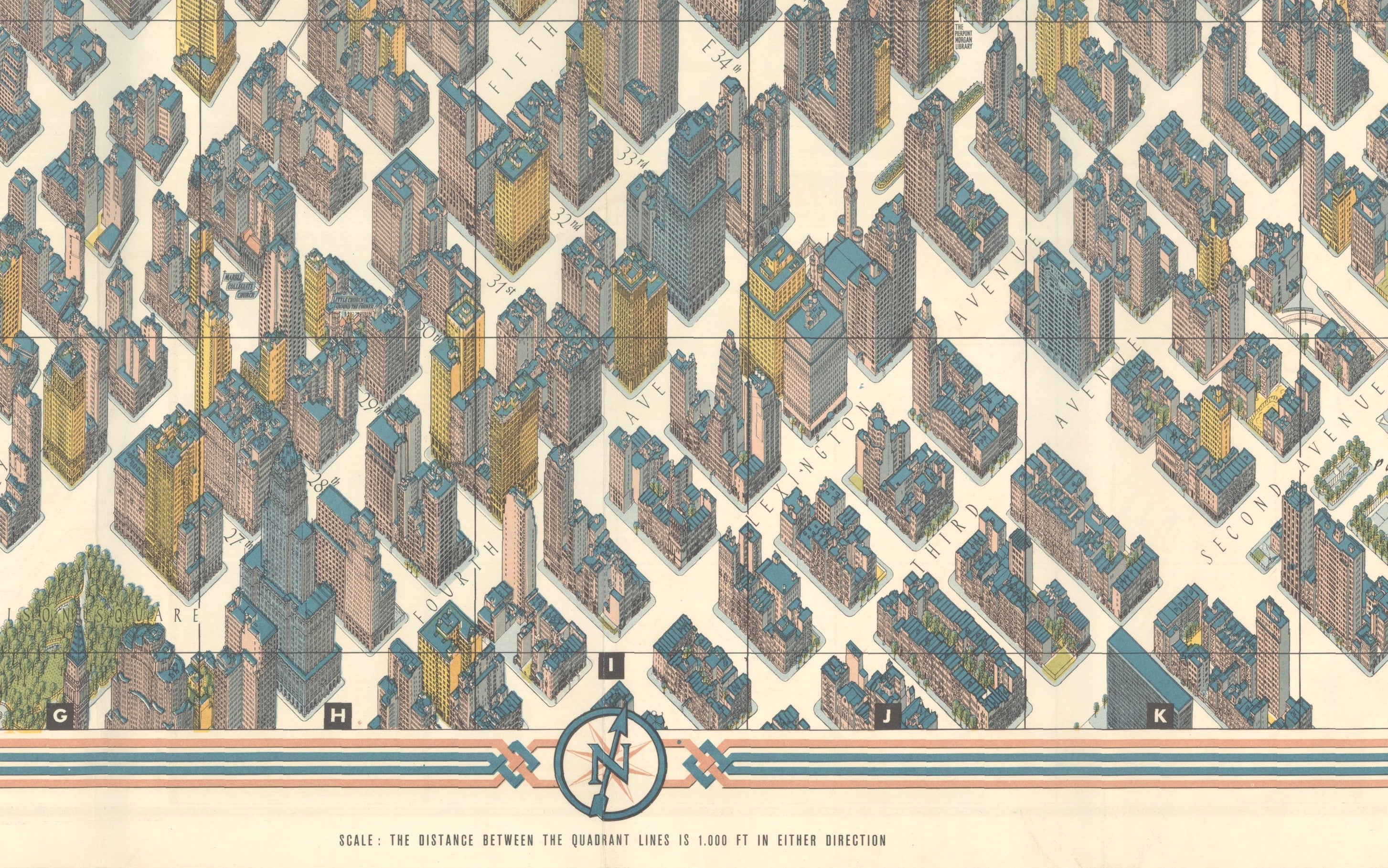 Hermann Bollmann New York City Bird’s-Eye Map for American Airlines, 1964