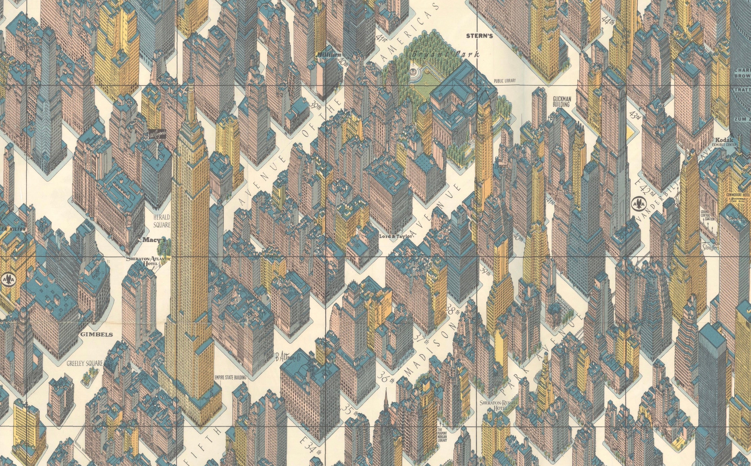 Hermann Bollmann New York City Bird’s-Eye Map for American Airlines, 1964