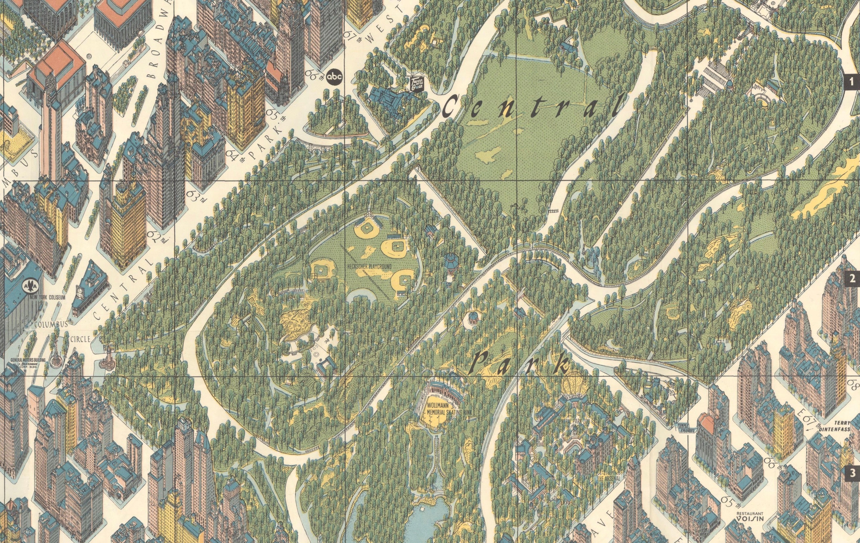 Hermann Bollmann New York City Bird’s-Eye Map for American Airlines, 1964