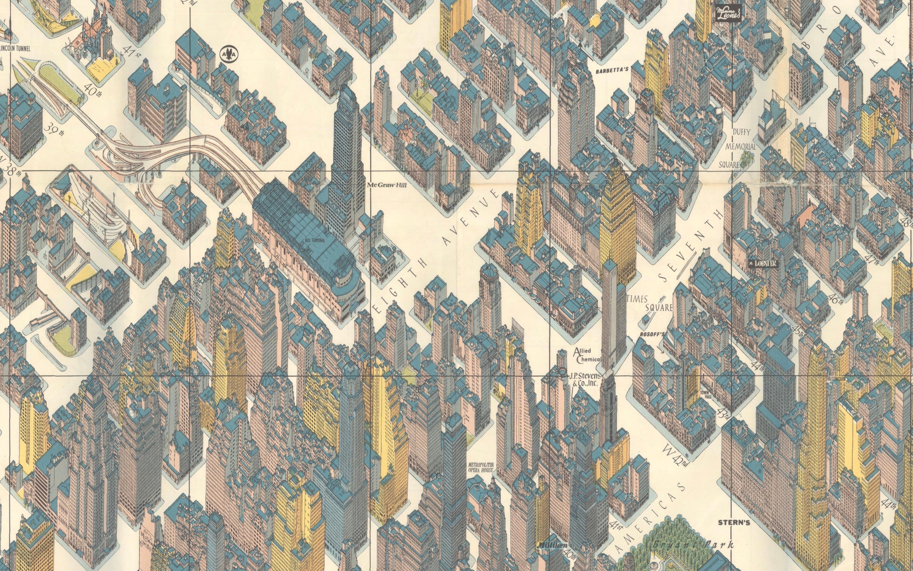 Hermann Bollmann New York City Bird’s-Eye Map for American Airlines, 1964