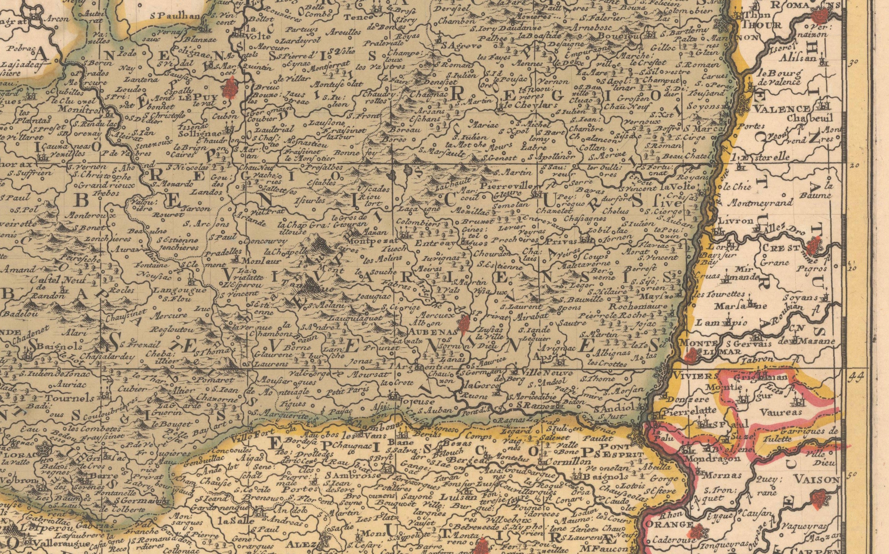 Antique Map of Languedoc and Southern France by Gerard and Leonard Valck, c.1700