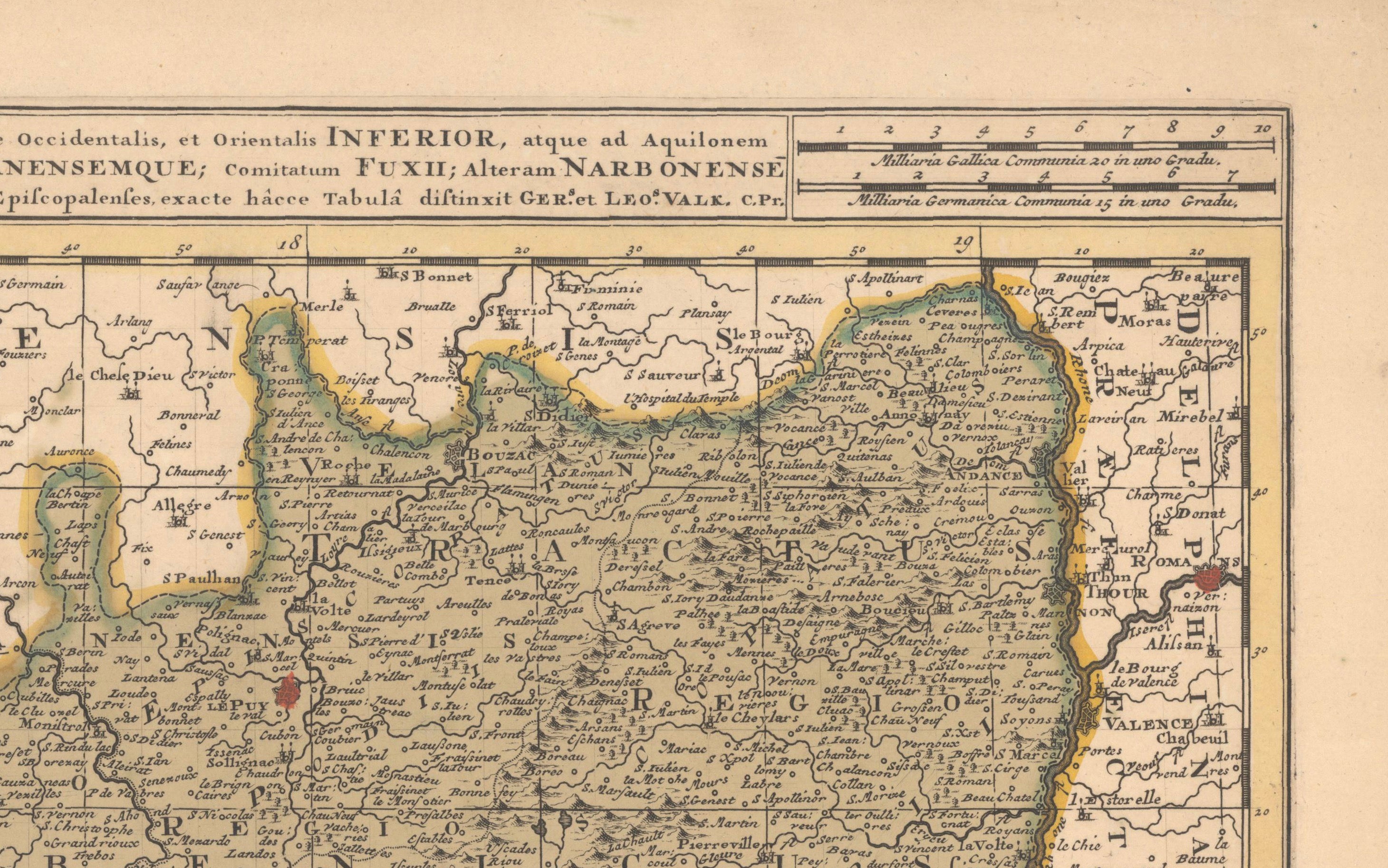 Antique Map of Languedoc and Southern France by Gerard and Leonard Valck, c.1700