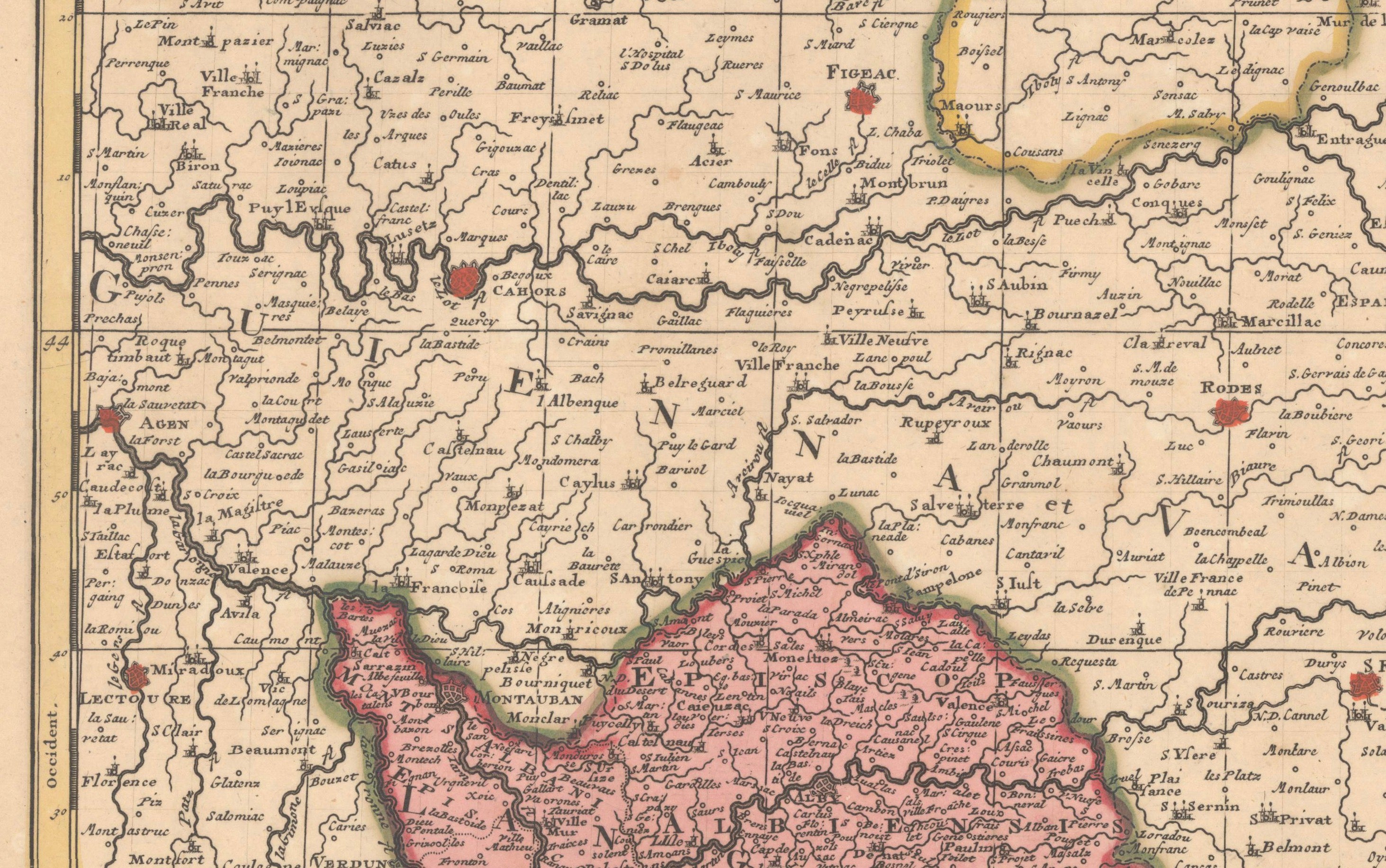 Antique Map of Languedoc and Southern France by Gerard and Leonard Valck, c.1700