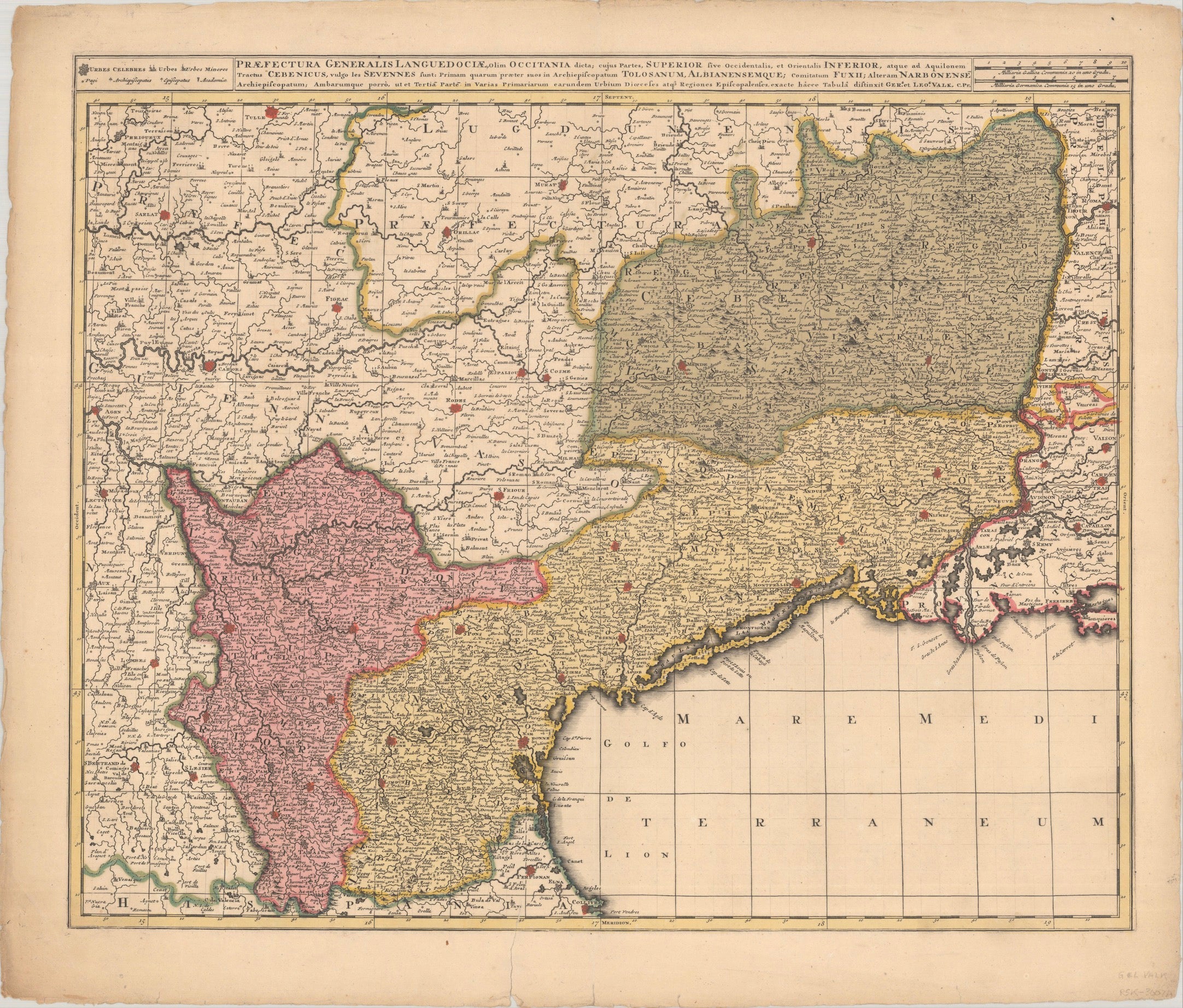 Antique Map of Languedoc and Southern France by Gerard and Leonard Valck, c.1700