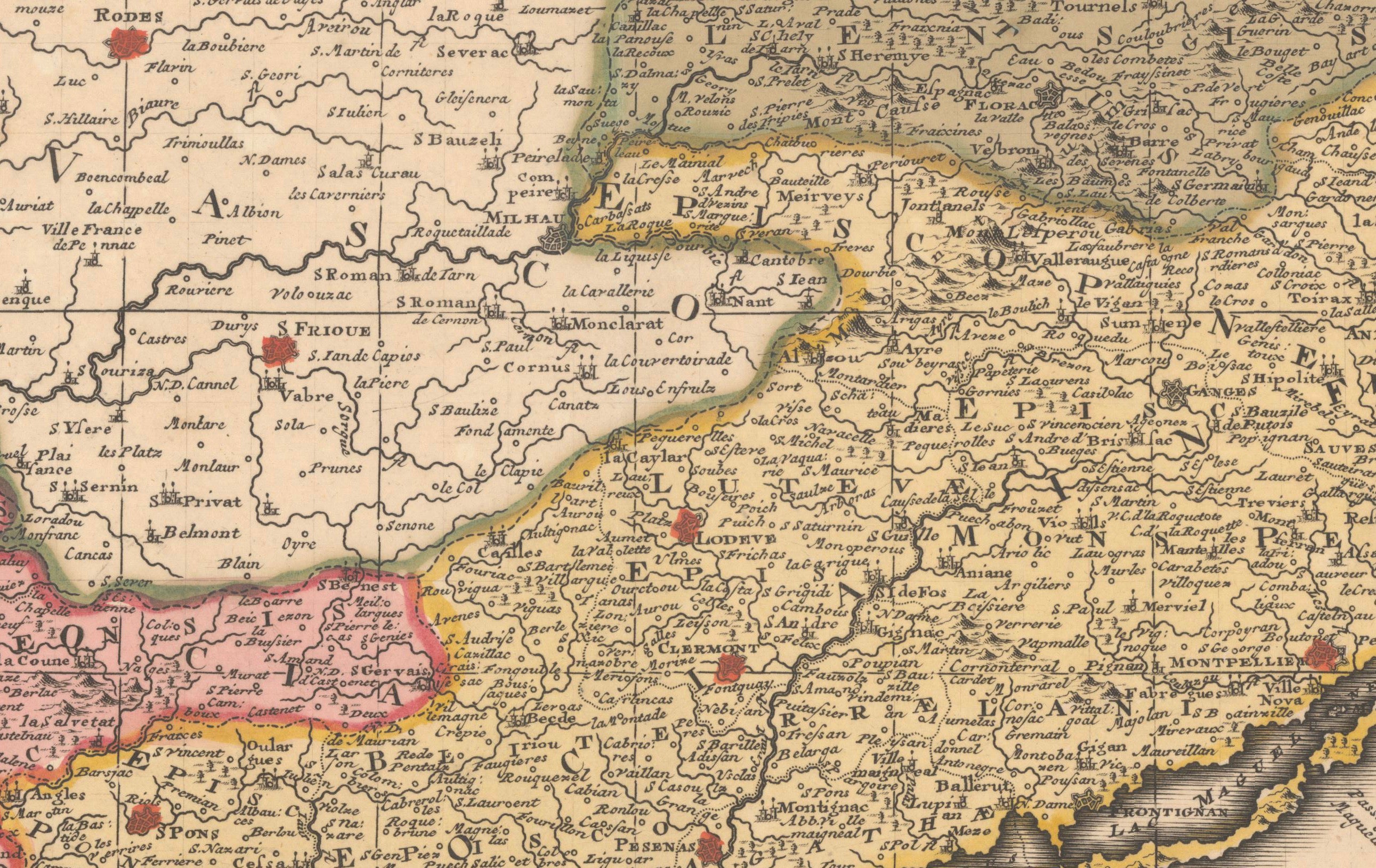 Antique Map of Languedoc and Southern France by Gerard and Leonard Valck, c.1700