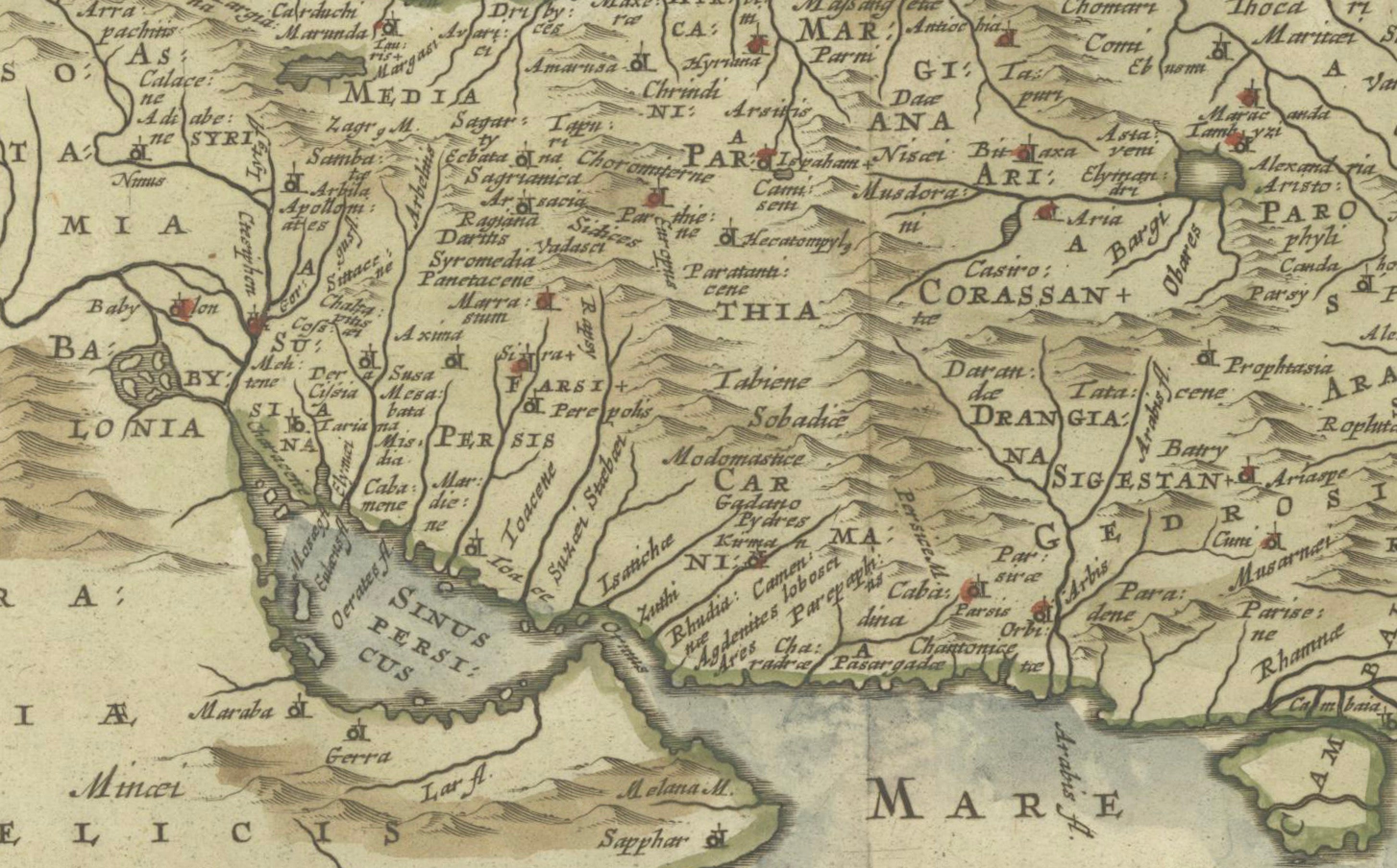 Antique Map of Persia and the Safavid Empire by Cluver and Jansson, 1676