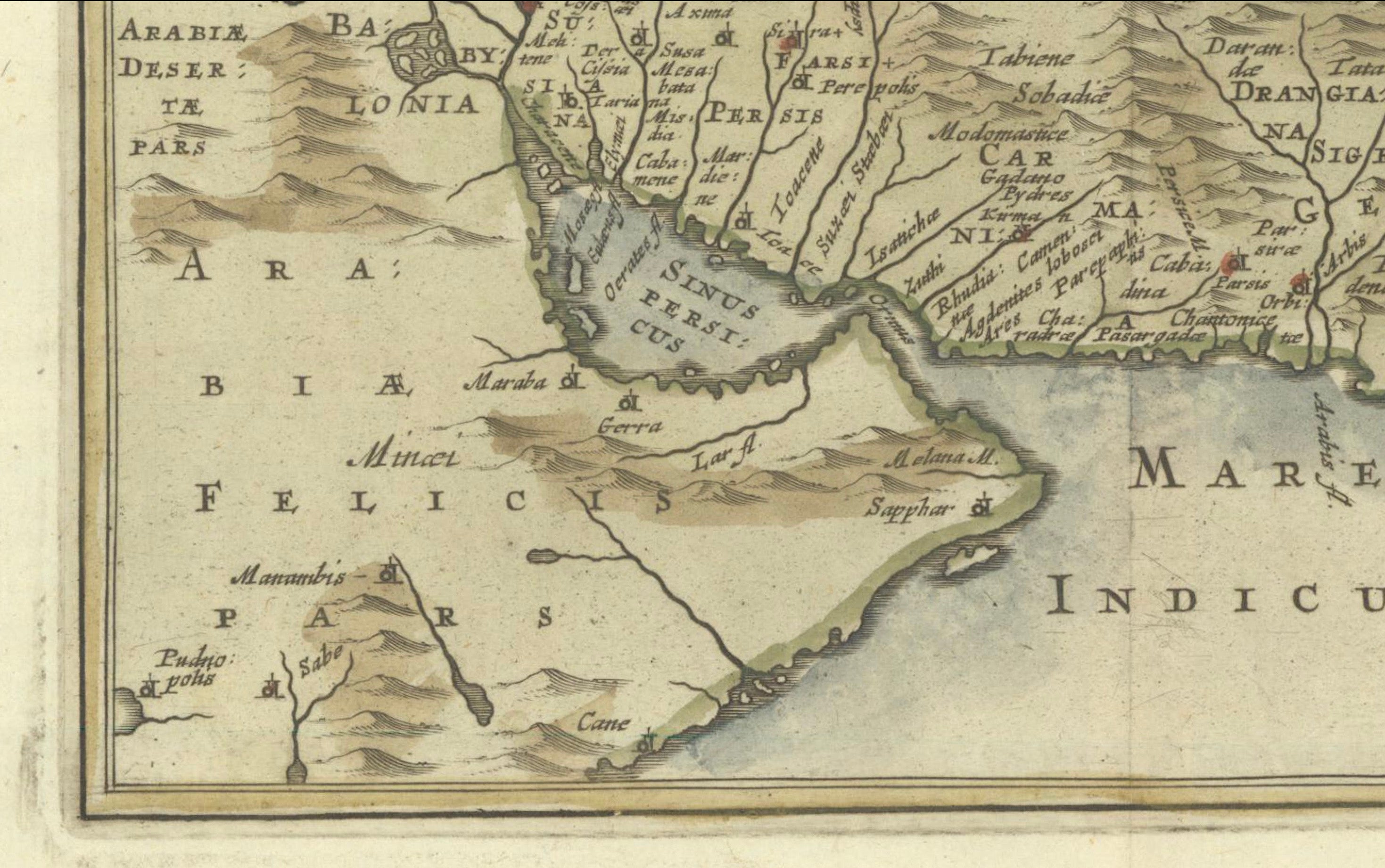 Antique Map of Persia and the Safavid Empire by Cluver and Jansson, 1676