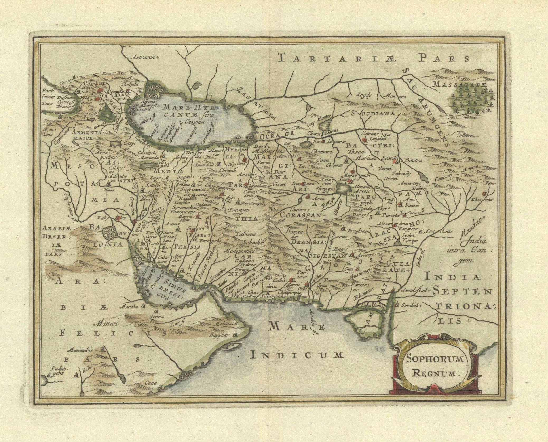 Antique Map of Persia and the Safavid Empire by Cluver and Jansson, 1676