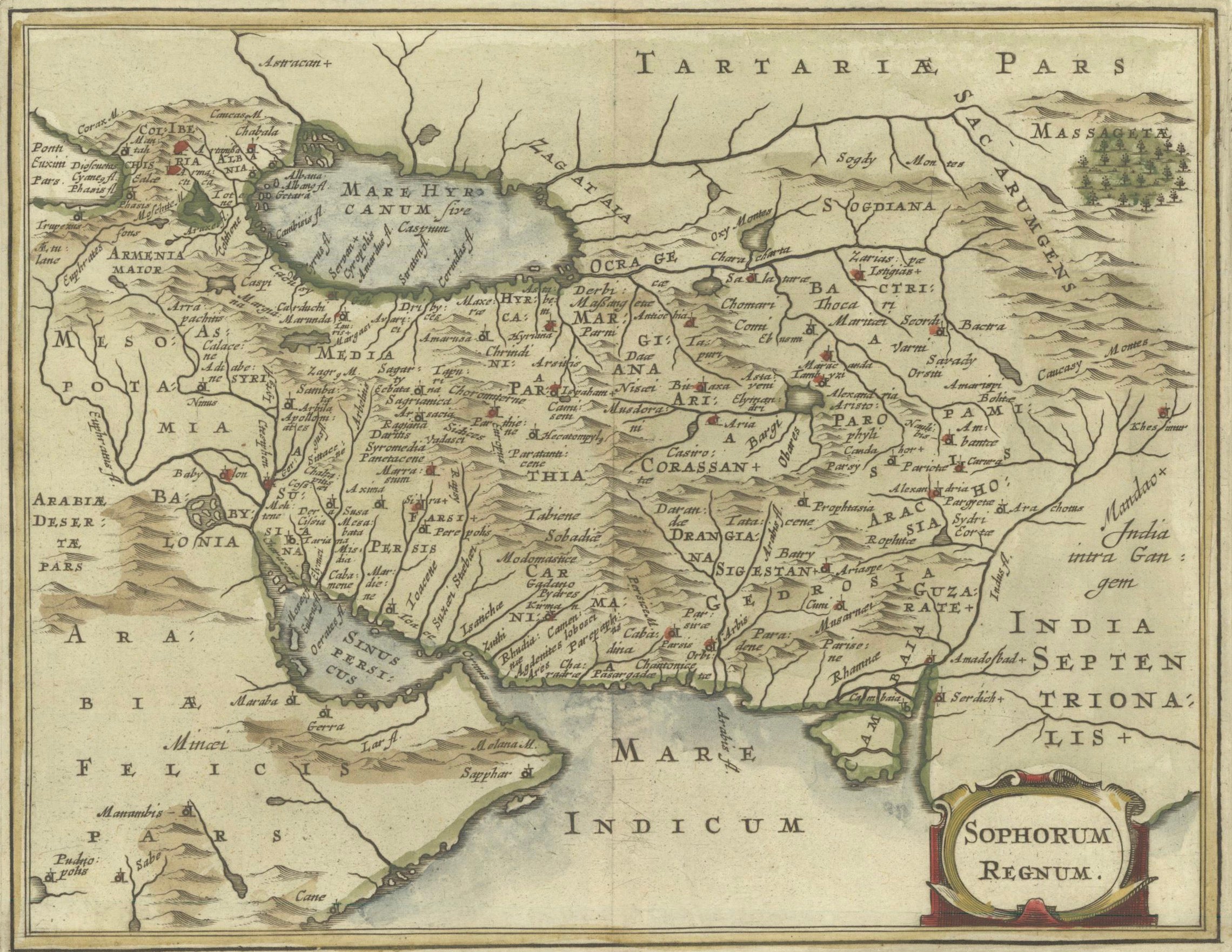 Antique Map of Persia and the Safavid Empire by Cluver and Jansson, 1676