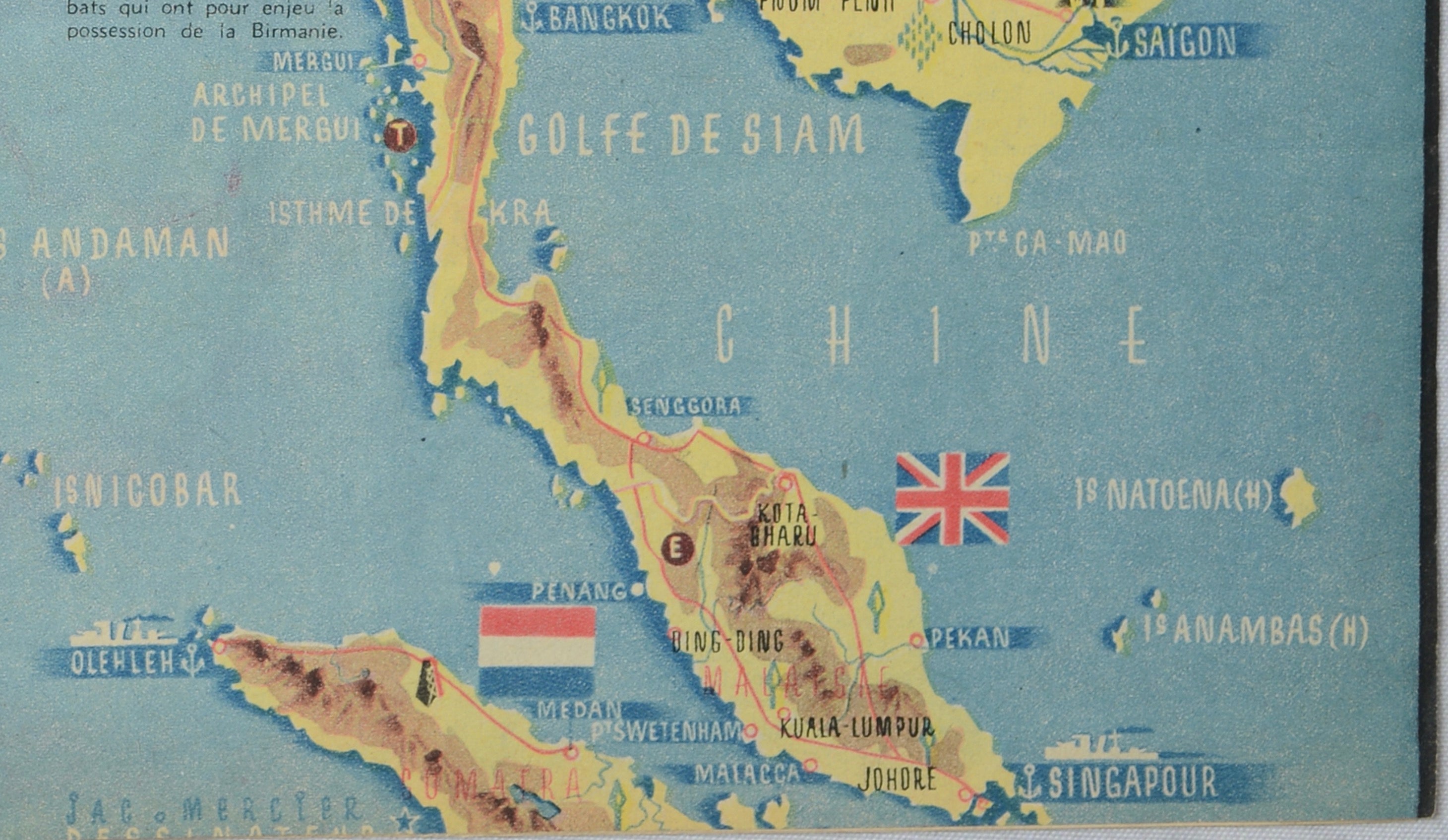 World War II Pictorial Map of India and Southeast Asia by Jacques Mercier, 1942