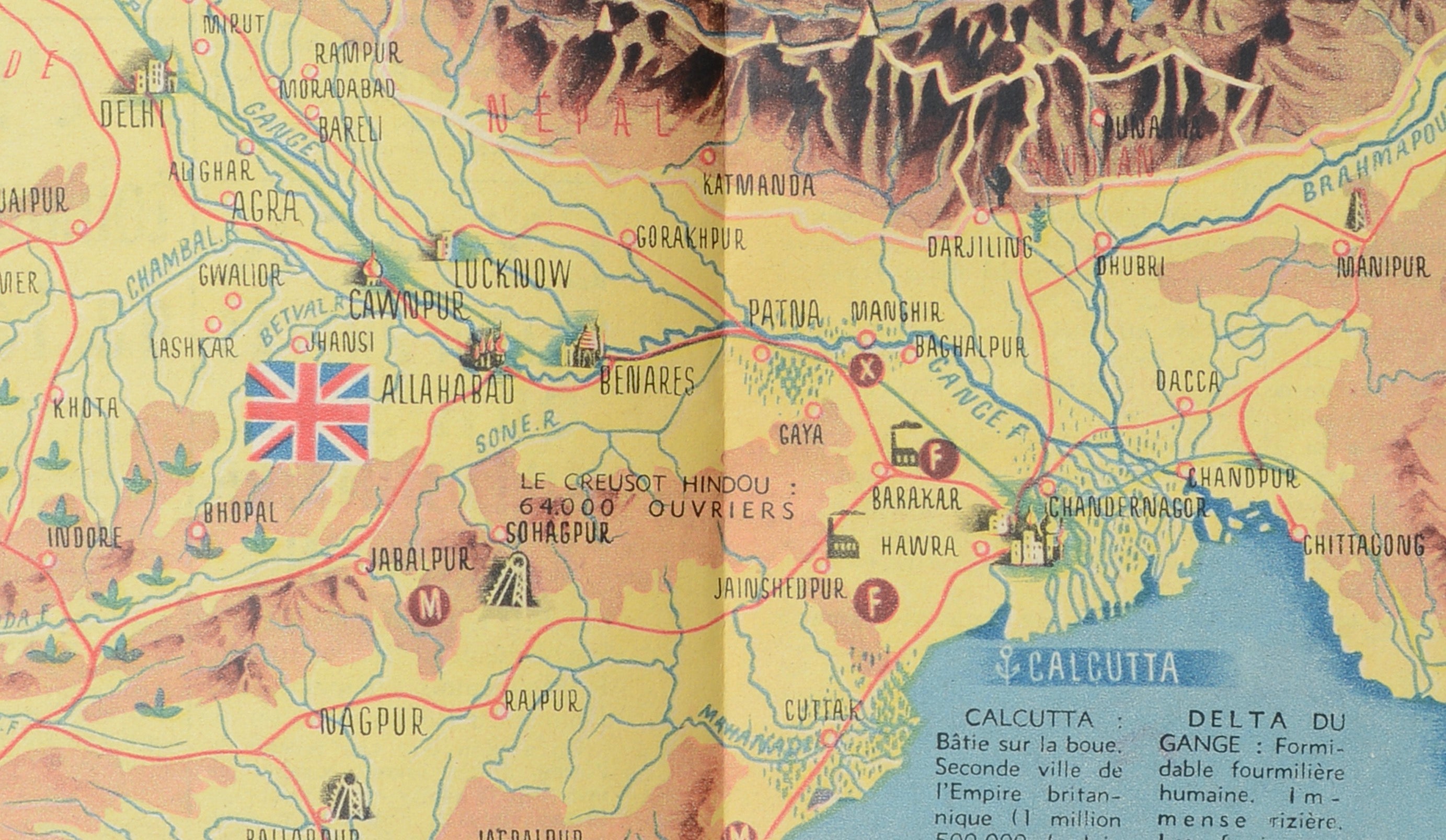 World War II Pictorial Map of India and Southeast Asia by Jacques Mercier, 1942