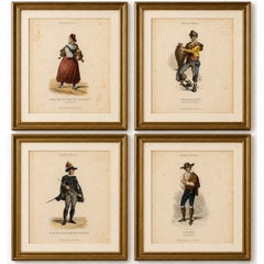 Set of Four Antique Spanish Costume Engravings, Castile & Madrid, circa 1850