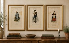 Set of Three Antique Iberian Costume Engravings, Spain & Portugal, circa 1850