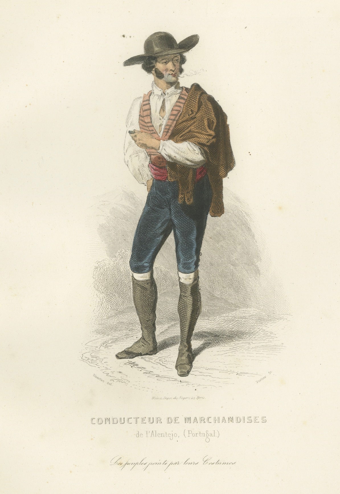 Set of Three Antique Iberian Costume Engravings, Spain & Portugal, circa 1850