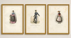 Set of Three Antique German & Hungarian Folk Costume Engravings, circa 1850