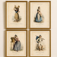 Serie di quattro incisioni antiche raffiguranti costumi popolari portoghesi e di Madeira, 1850 circa