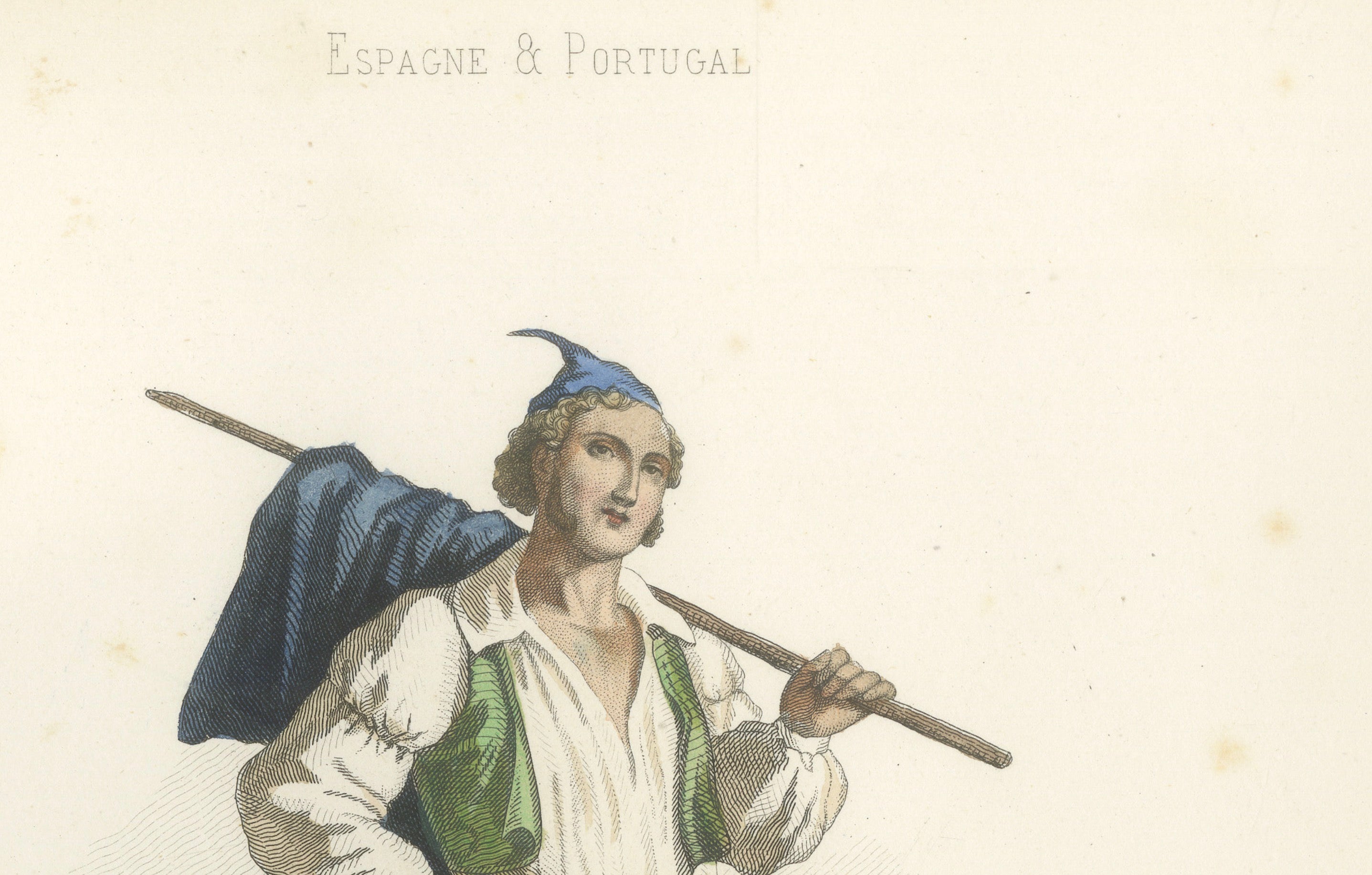 Set of Four Antique Portuguese & Madeira Folk Costume Engravings, circa 1850