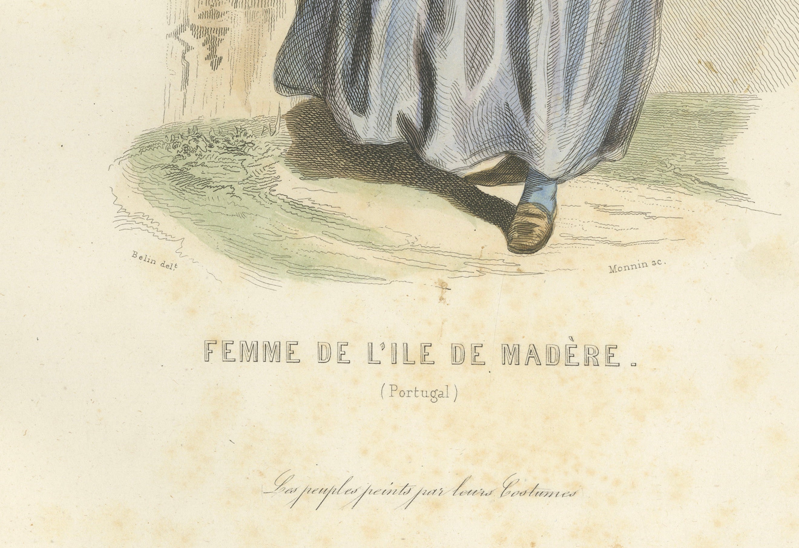 Set of Four Antique Portuguese & Madeira Folk Costume Engravings, circa 1850