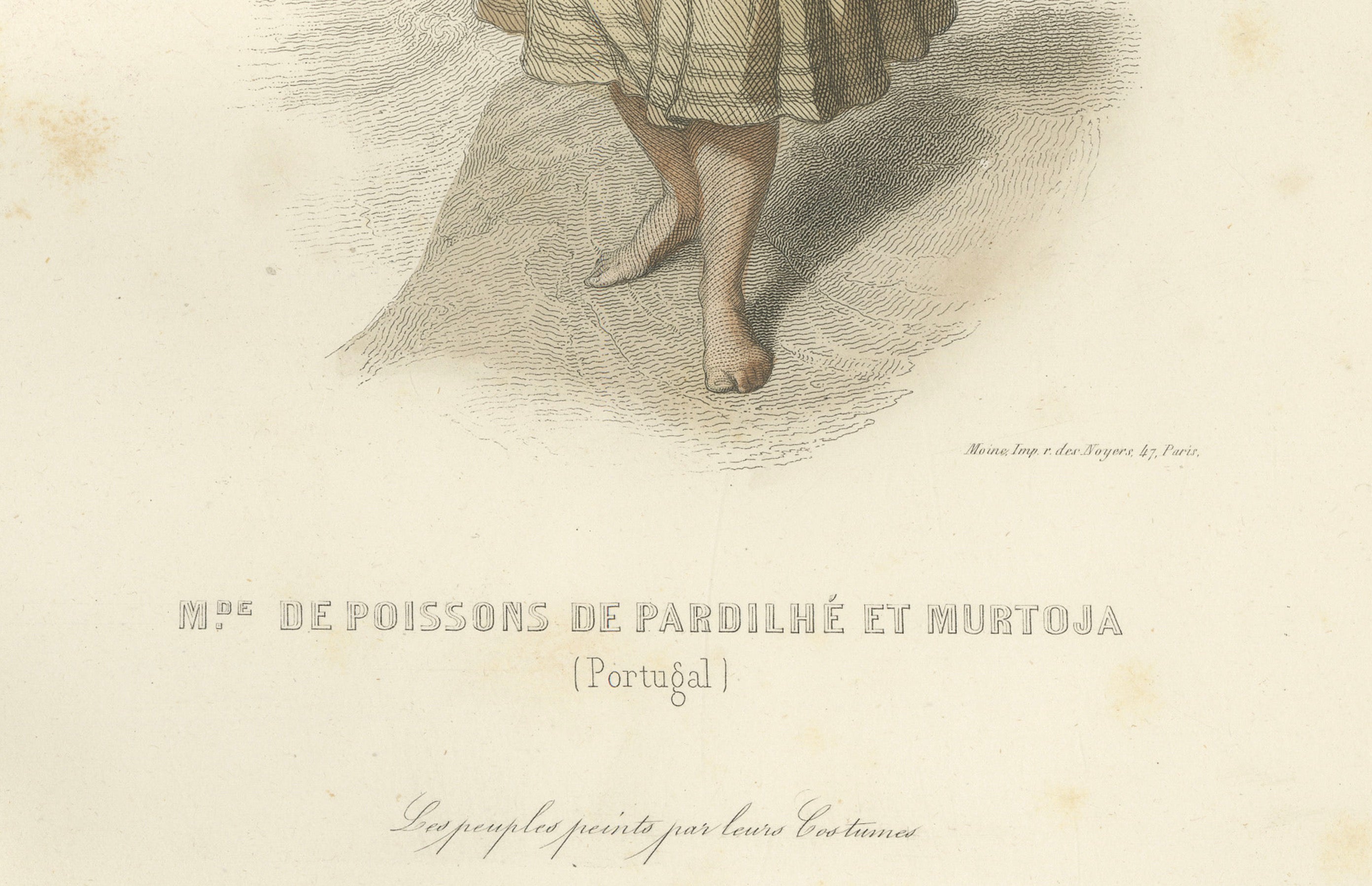 Set of Four Antique Portuguese & Madeira Folk Costume Engravings, circa 1850