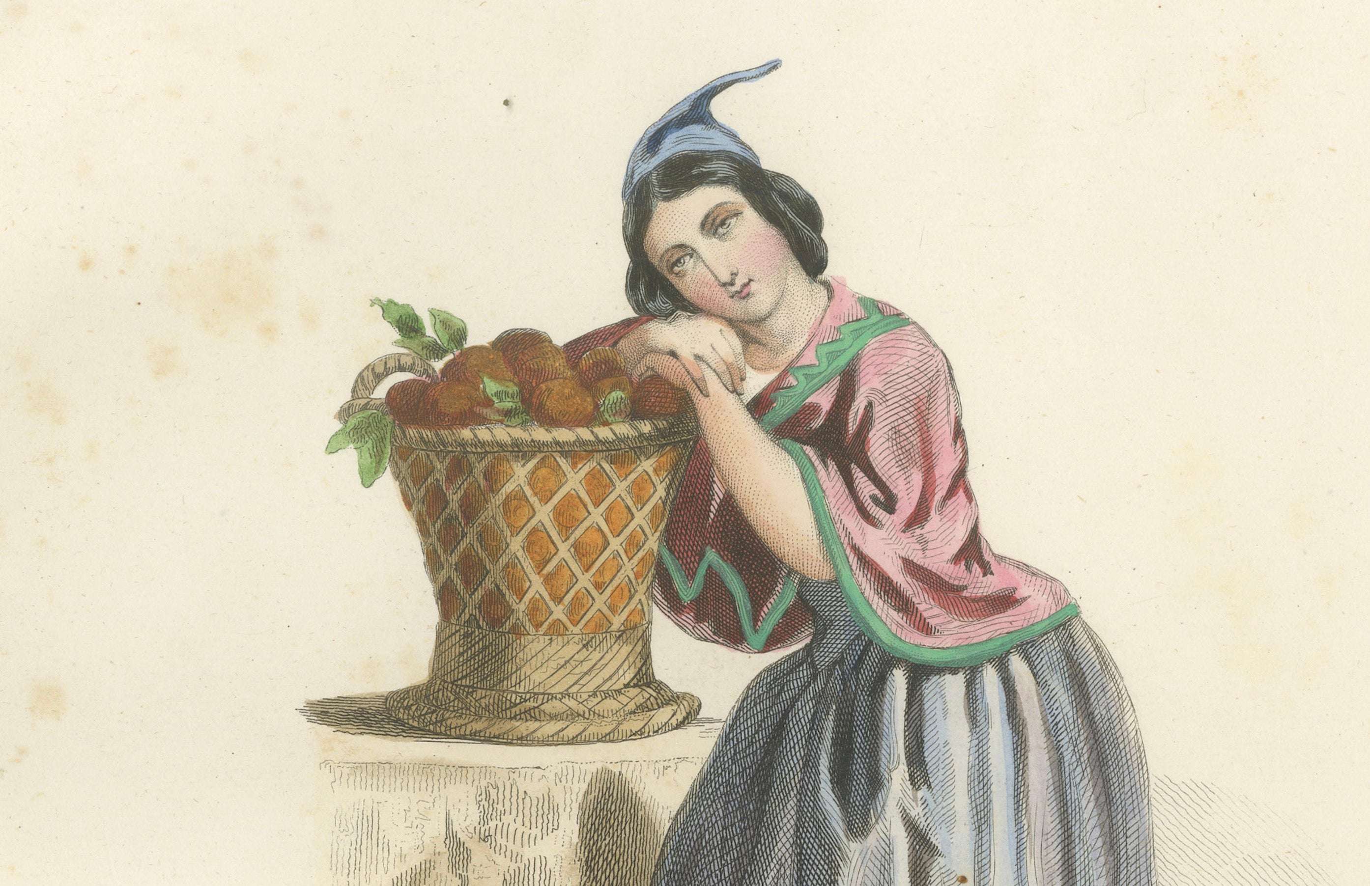 Set of Four Antique Portuguese & Madeira Folk Costume Engravings, circa 1850