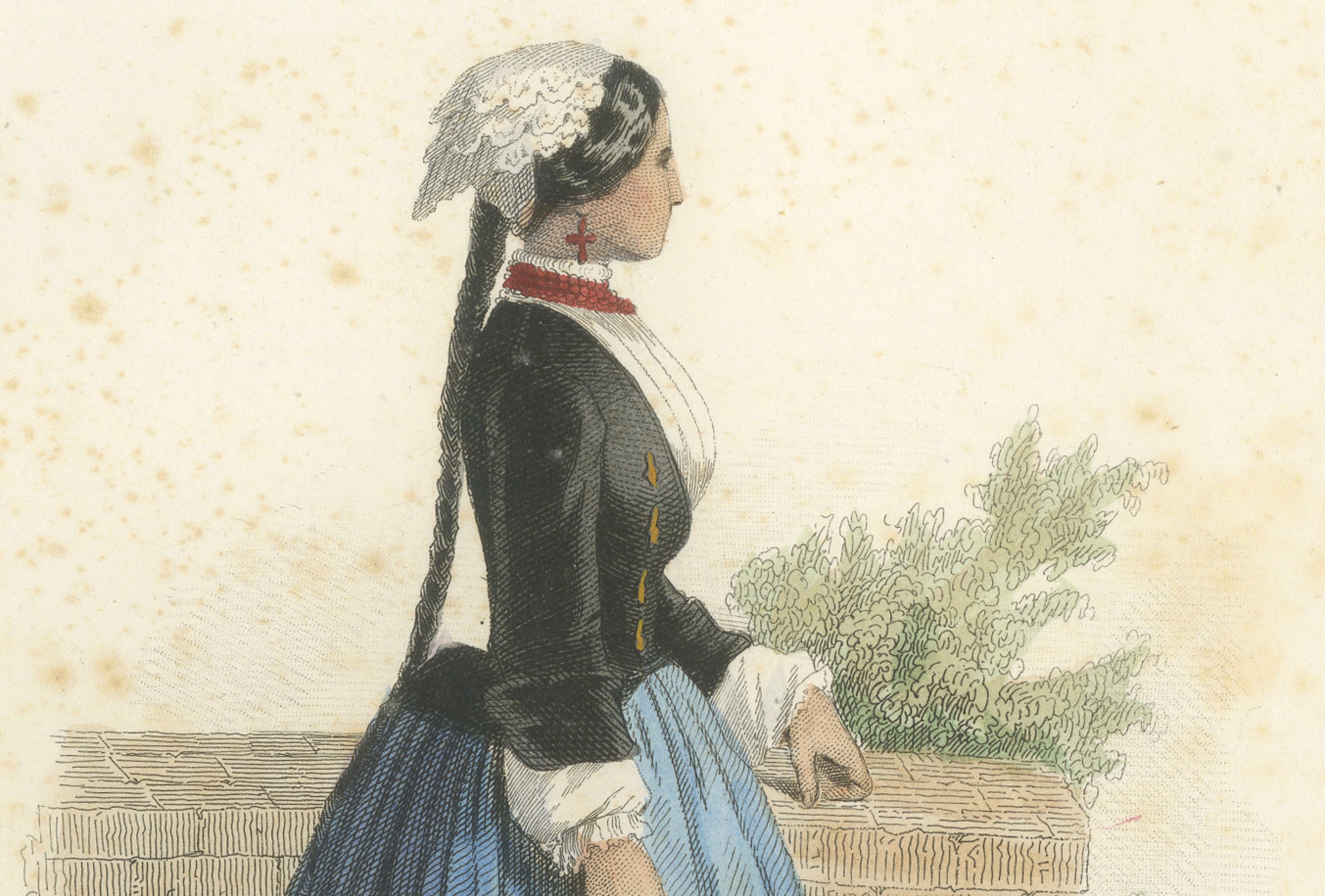 Set of Four Antique Portuguese & Madeira Folk Costume Engravings, circa 1850