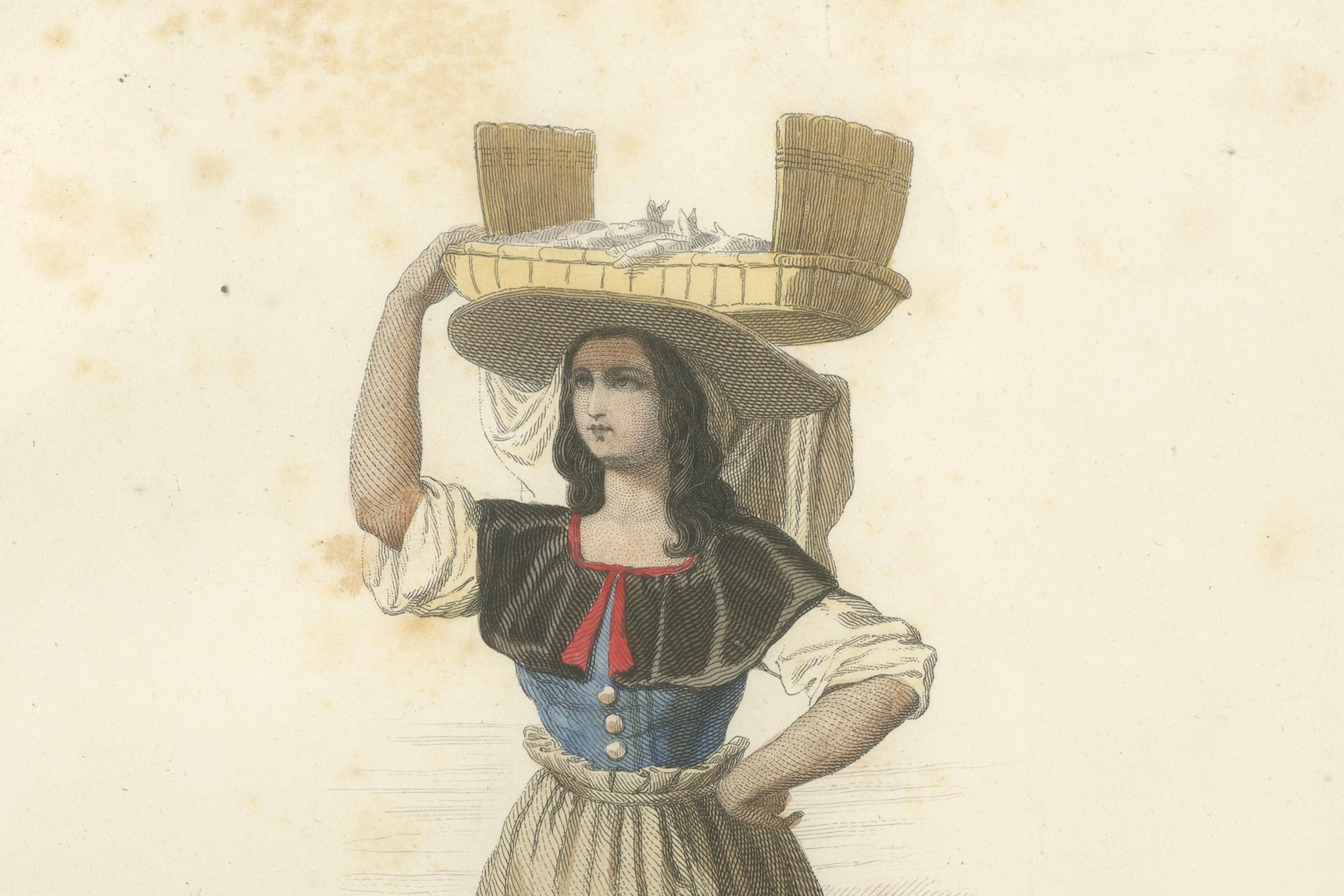 Set of Four Antique Portuguese & Madeira Folk Costume Engravings, circa 1850