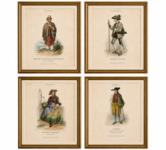 Set di quattro incisioni antiche raffiguranti costumi popolari tedeschi e bavaresi, 1850 circa