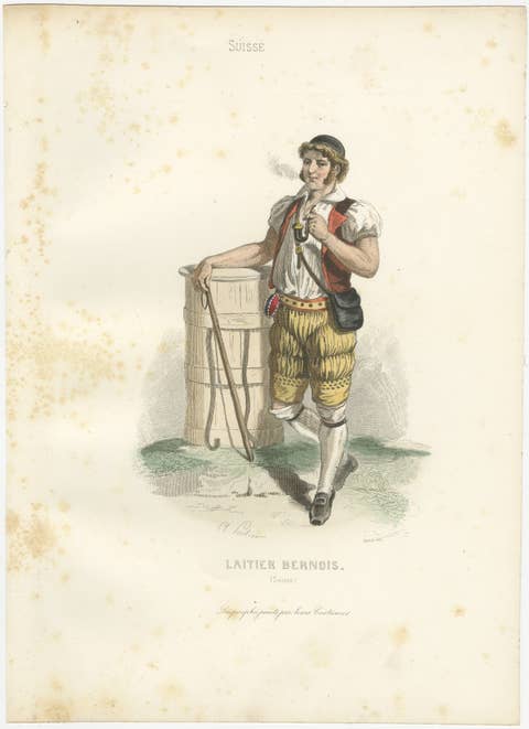 Four Antique Alpine Trades & Folk Costume Engravings, Switzerland & Tyrol, 1850