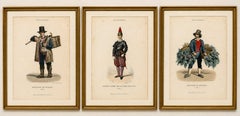 Tre incisioni d'epoca raffiguranti mestieri e costumi dell'antica Roma: la Guardia Papale e i mercanti, 1850