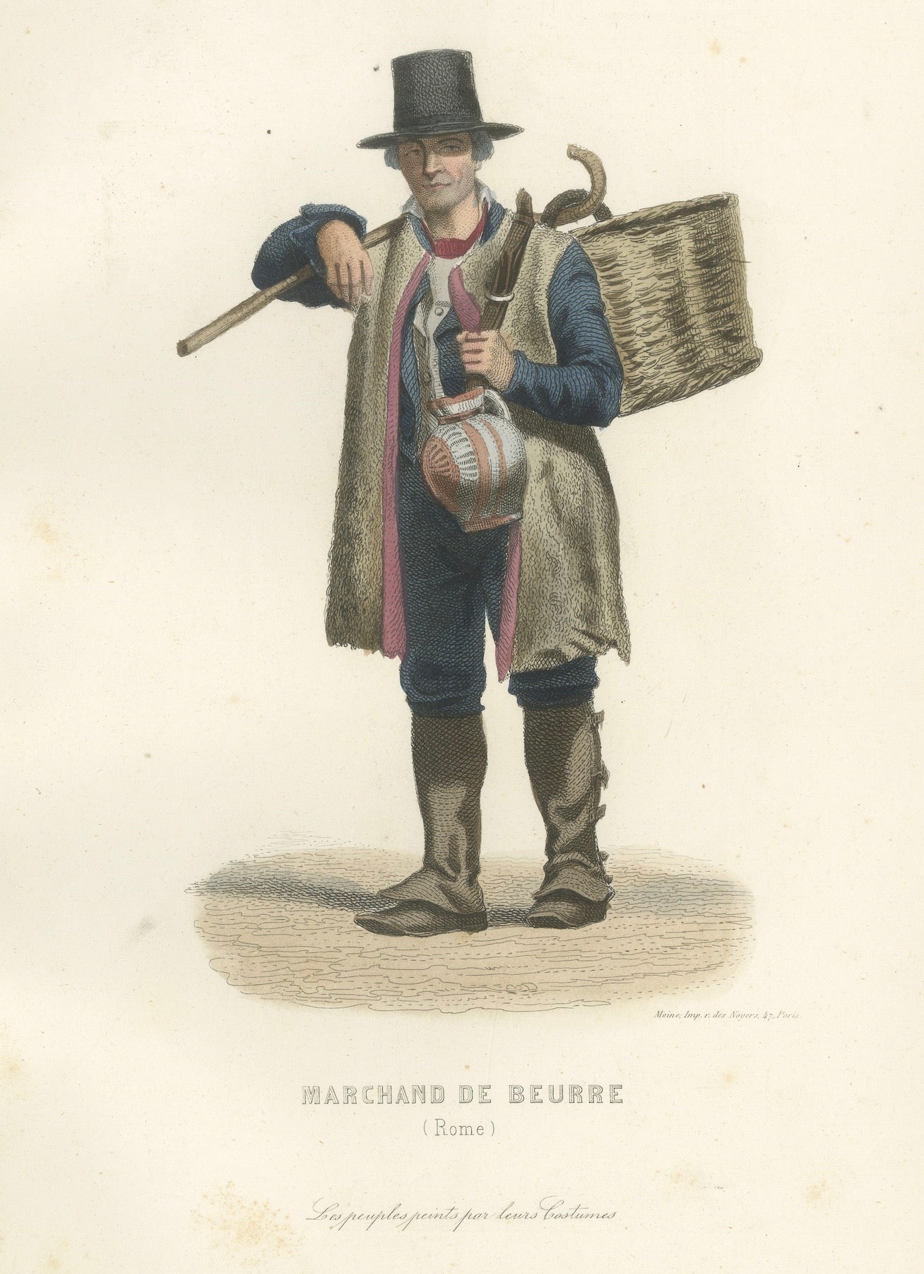 Three Antique Rome Trades & Costume Engravings, Papal Guard & Merchants, 1850
